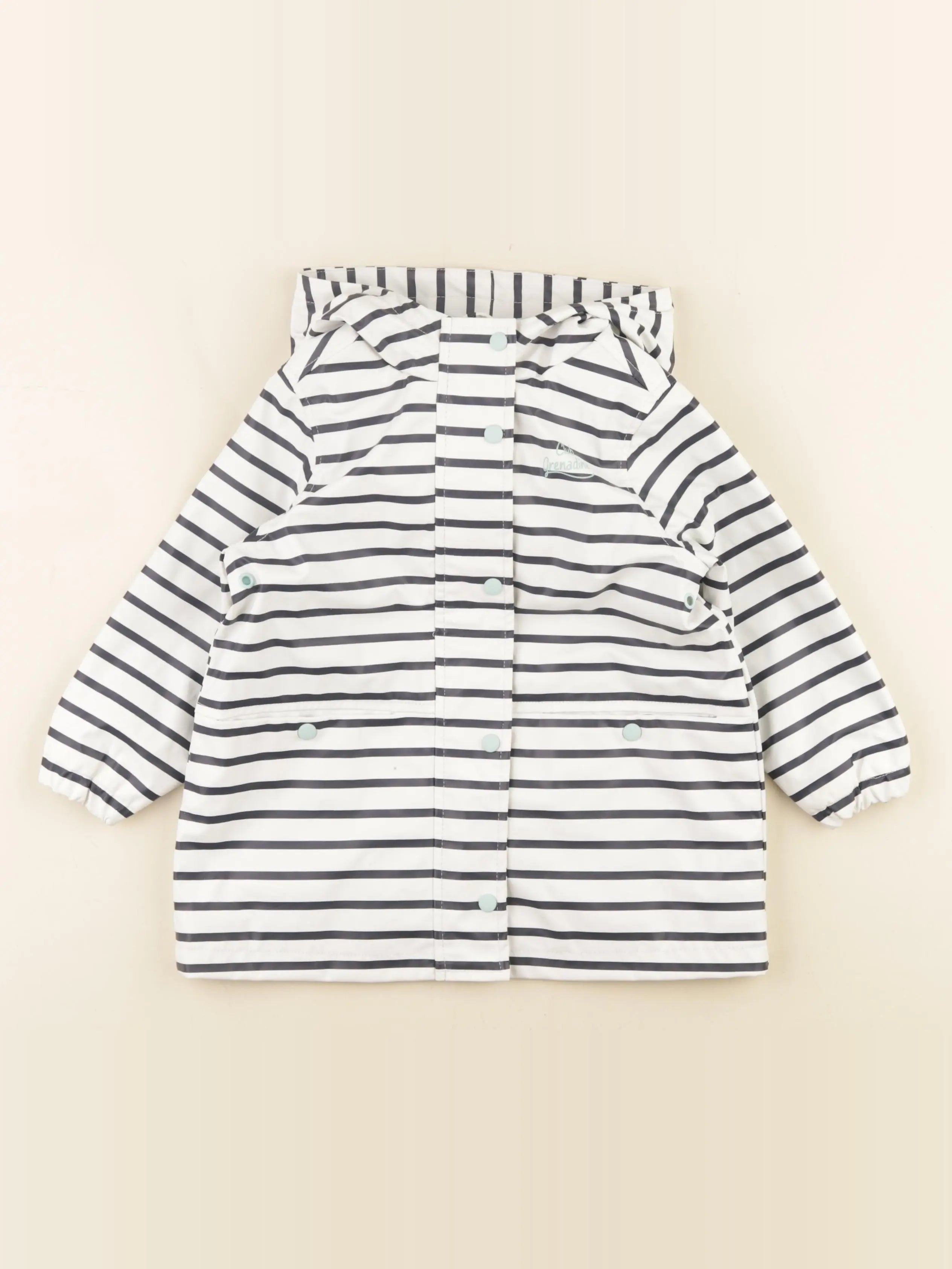 Vertbaudet - imperméable bleu, blanc - 3 ans