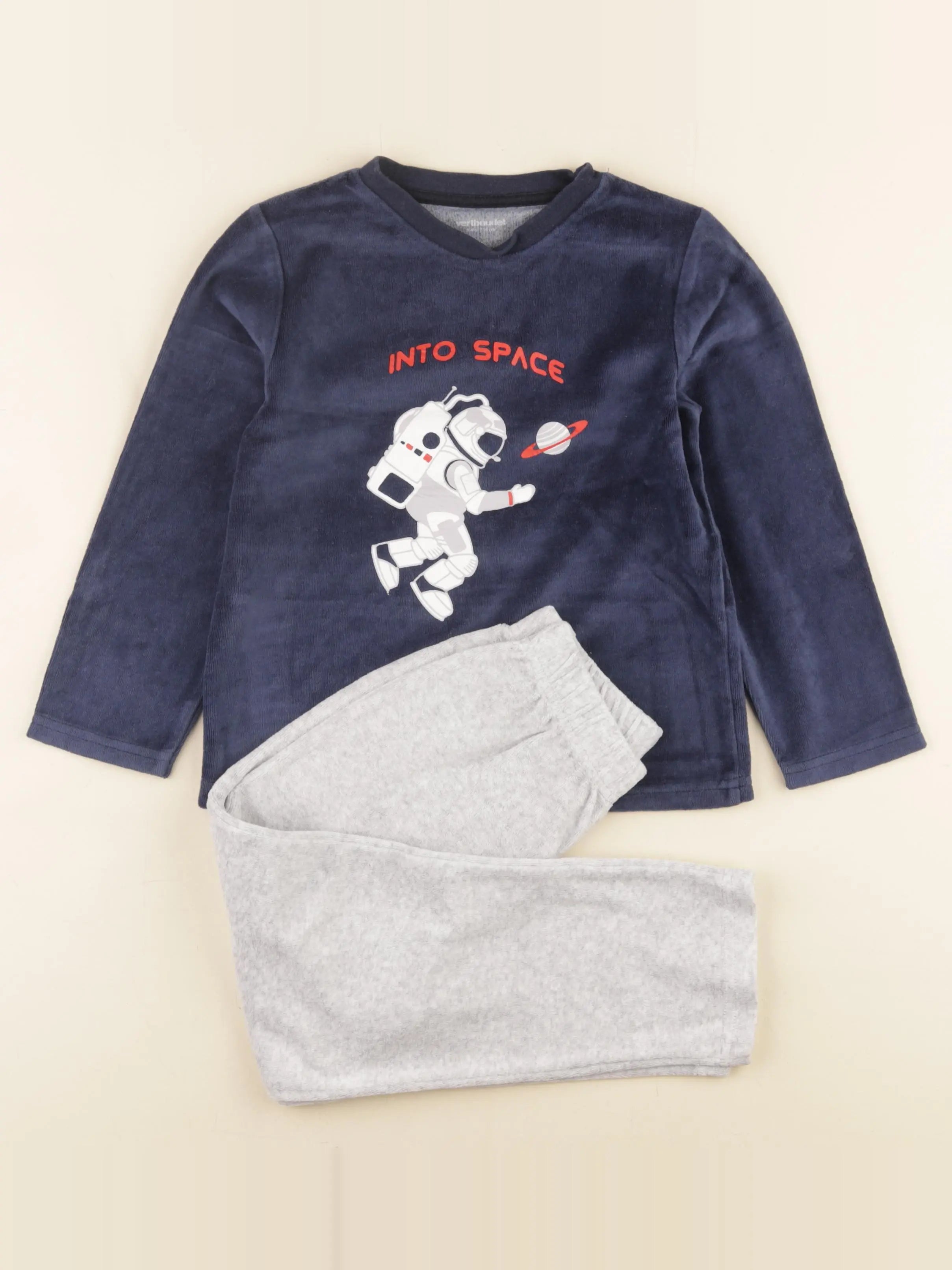 Vertbaudet - pyjama velours bleu, gris - 6 ans