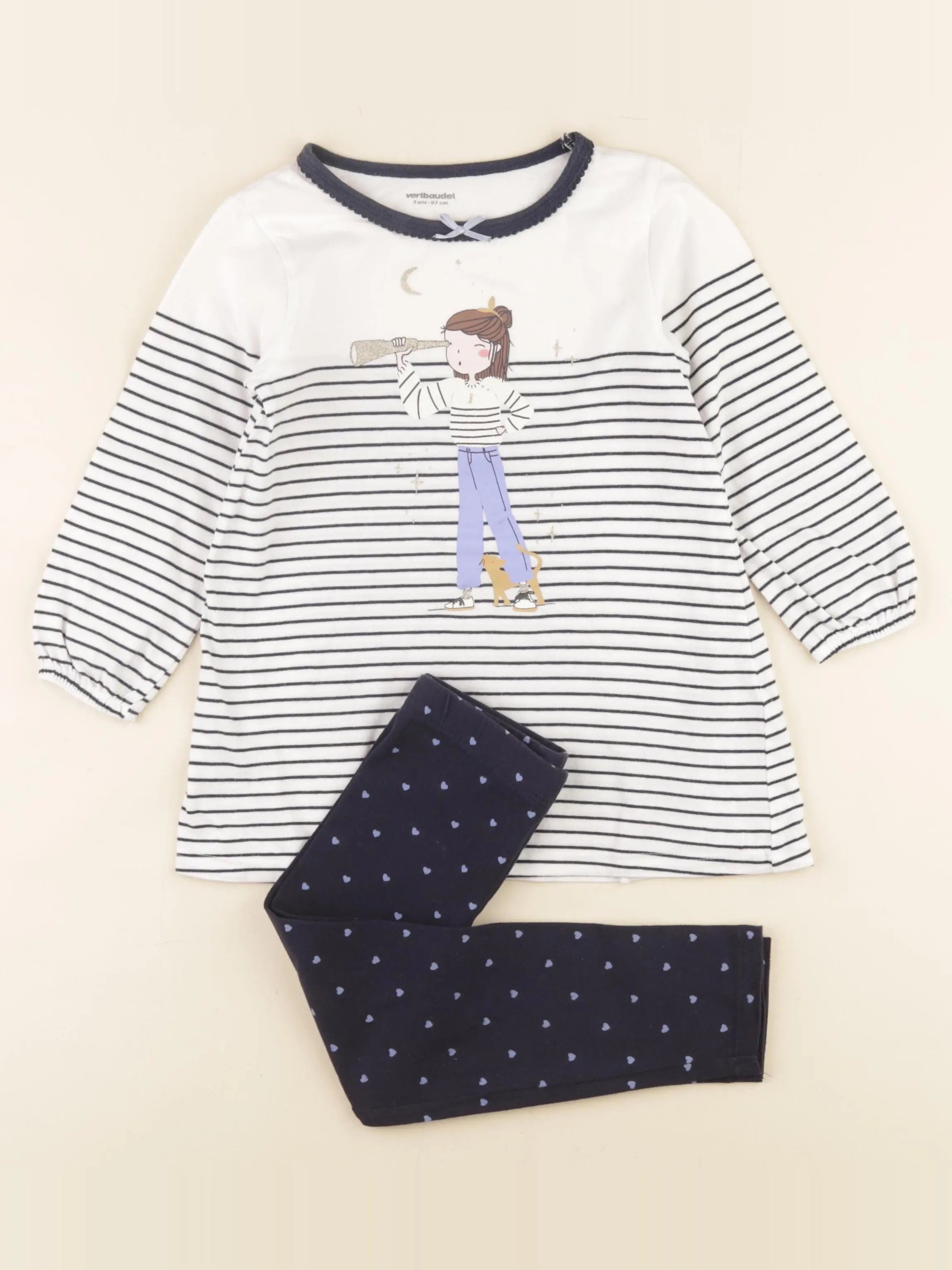 Vertbaudet - pyjama coton bleu, or, blanc - 3 ans