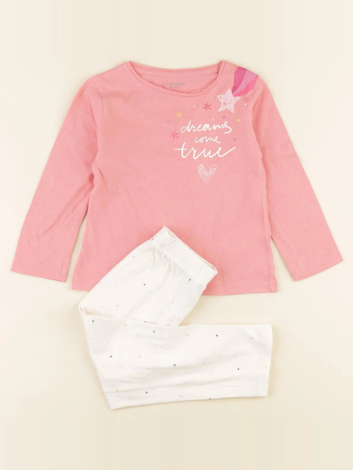 Vertbaudet - pyjama coton rose, beige - 3 ans