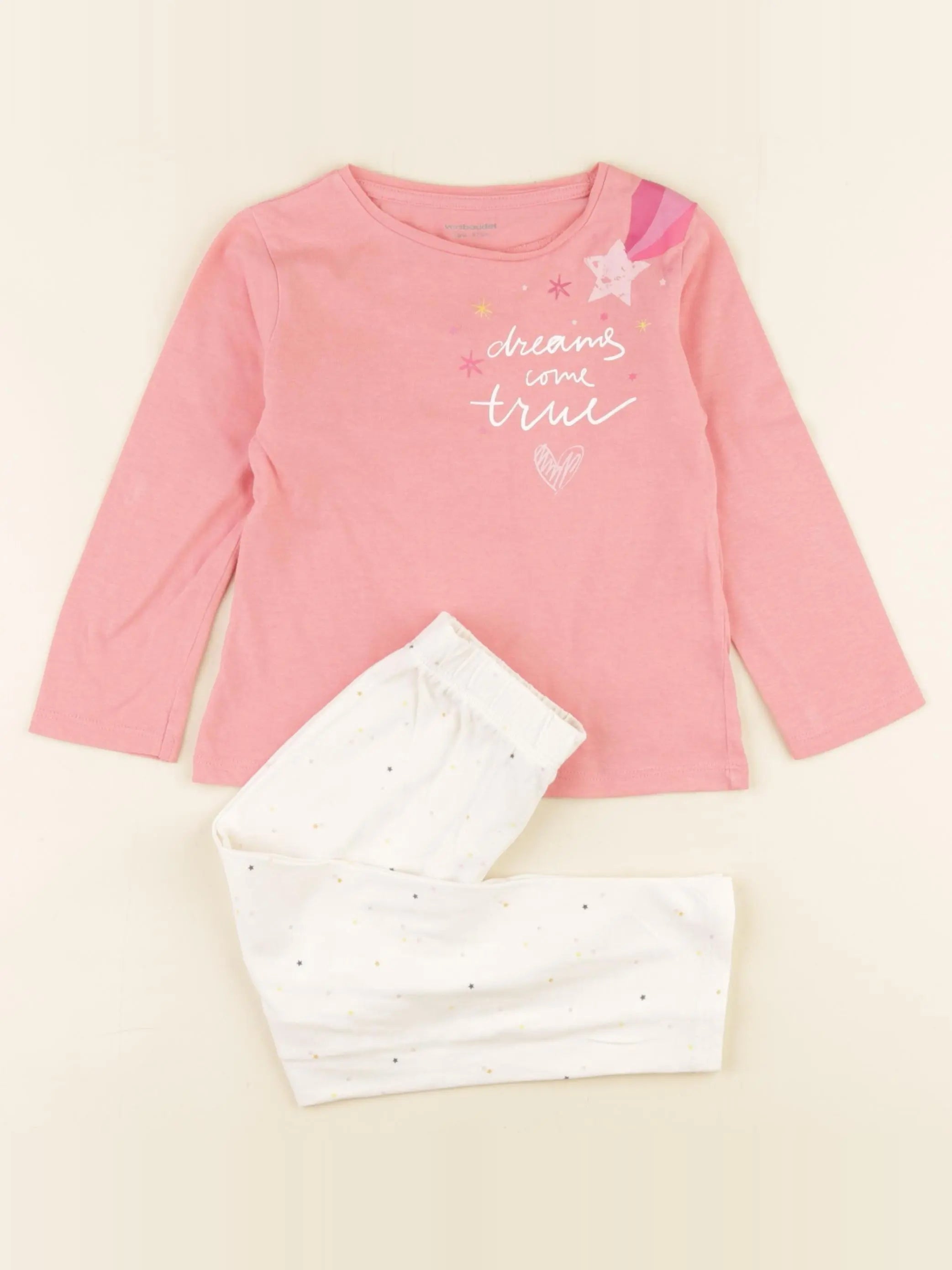 Vertbaudet - pyjama coton rose, beige - 3 ans