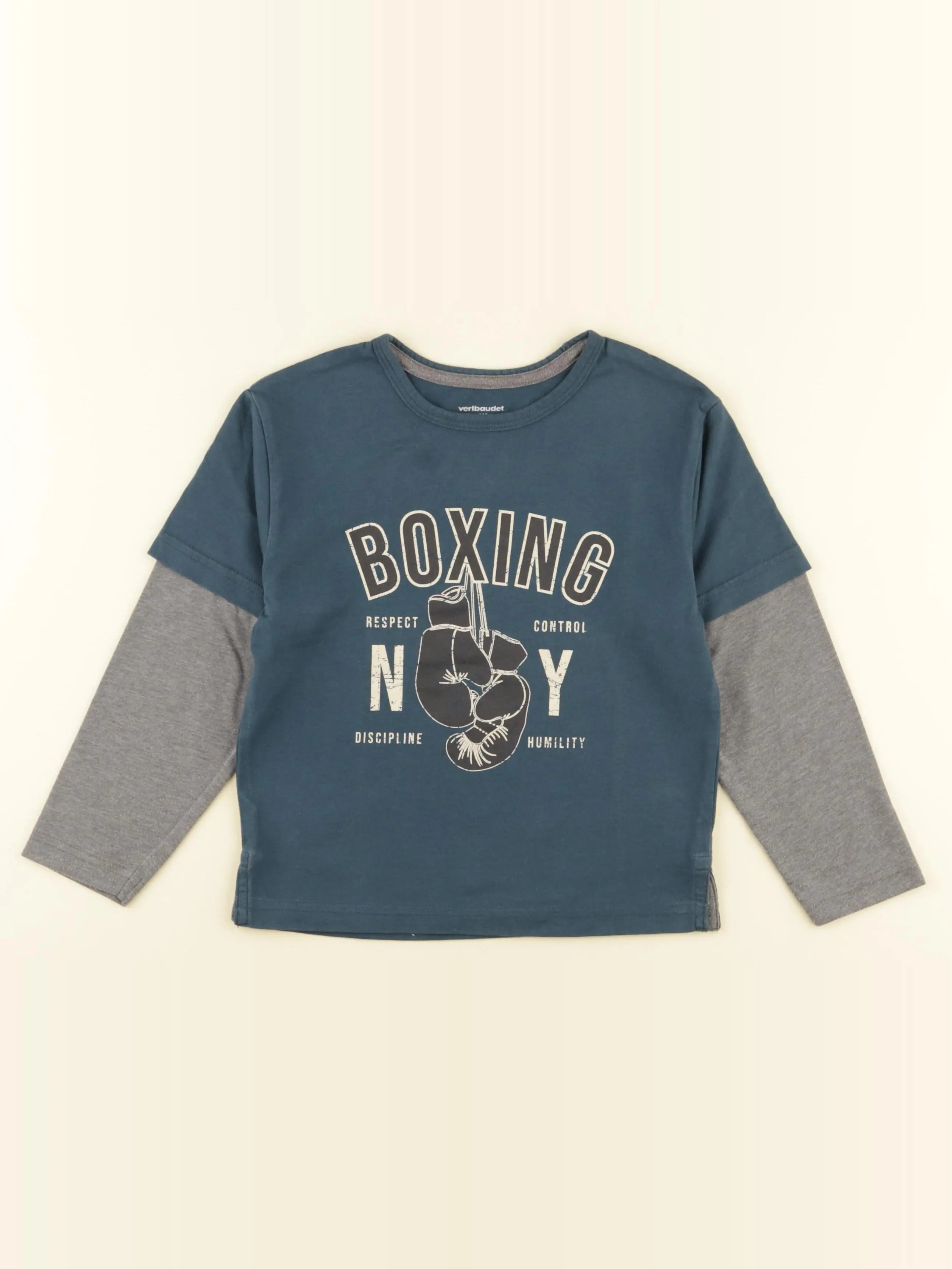 Vertbaudet - tee-shirt bleu, gris - 5 ans