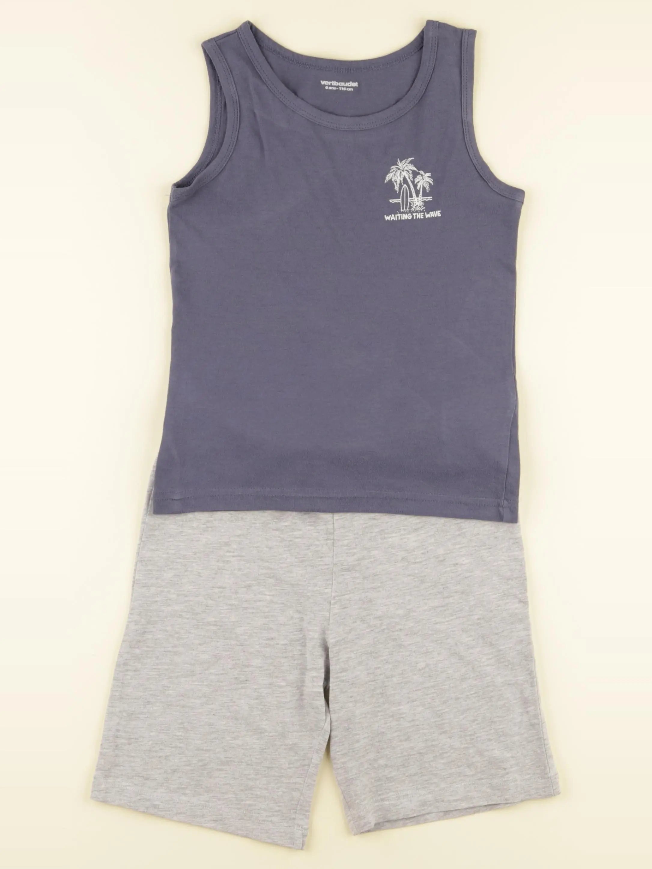 Vertbaudet - pyjama coton bleu, gris - 6 ans