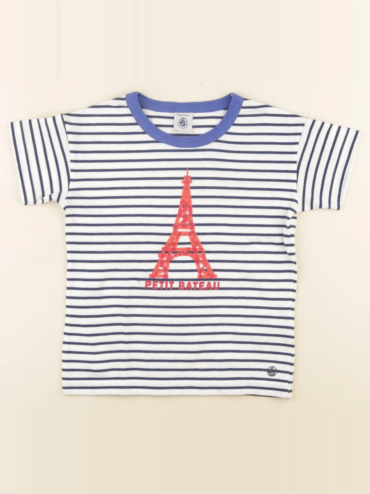 Petit Bateau - tee-shirt bleu, blanc - 5 ans