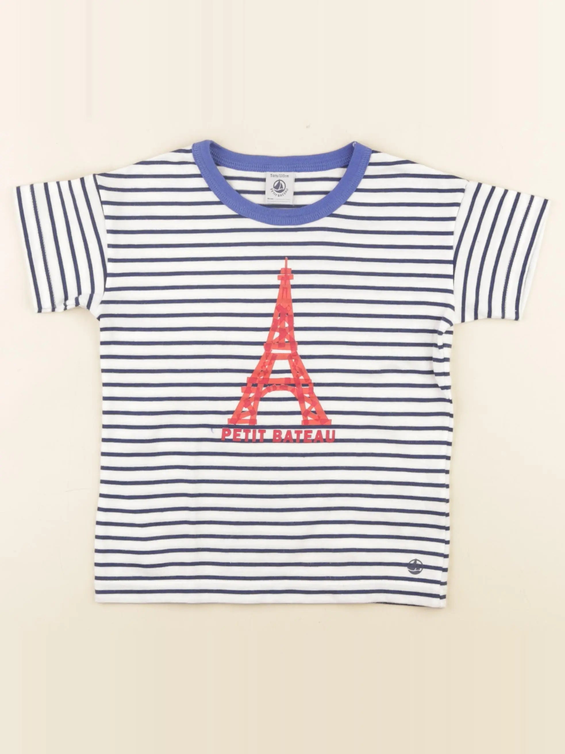Petit Bateau - tee-shirt bleu, blanc - 5 ans