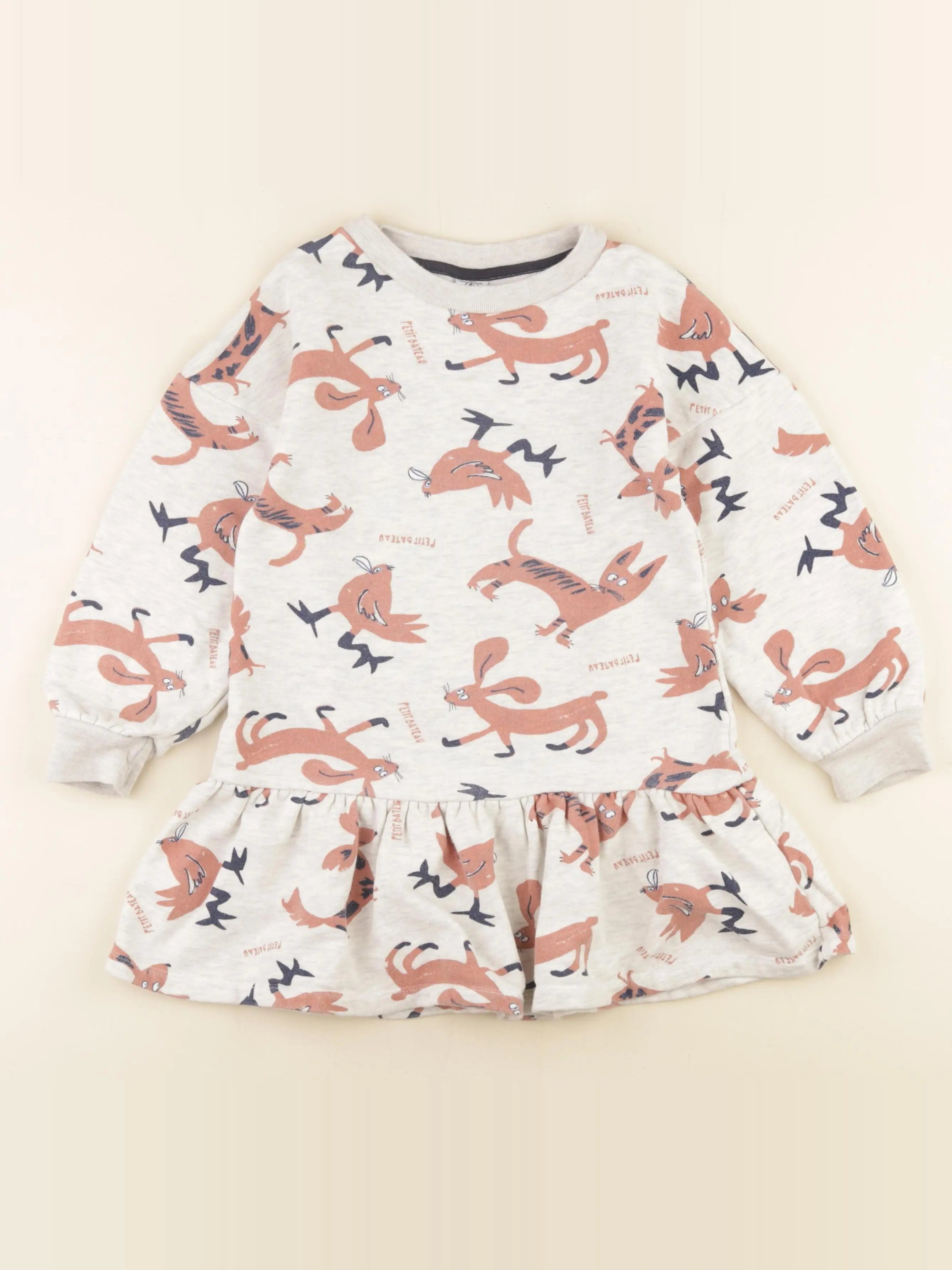 Petit Bateau - robe gris, marron - 6 ans