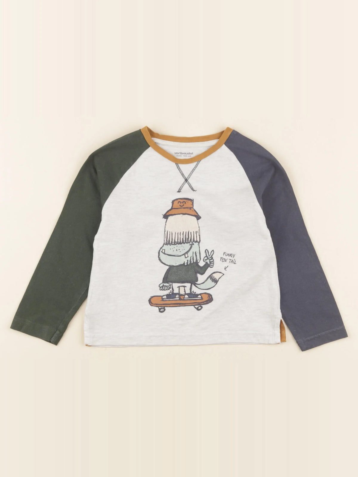 Vertbaudet - tee-shirt beige, bleu - 4 ans