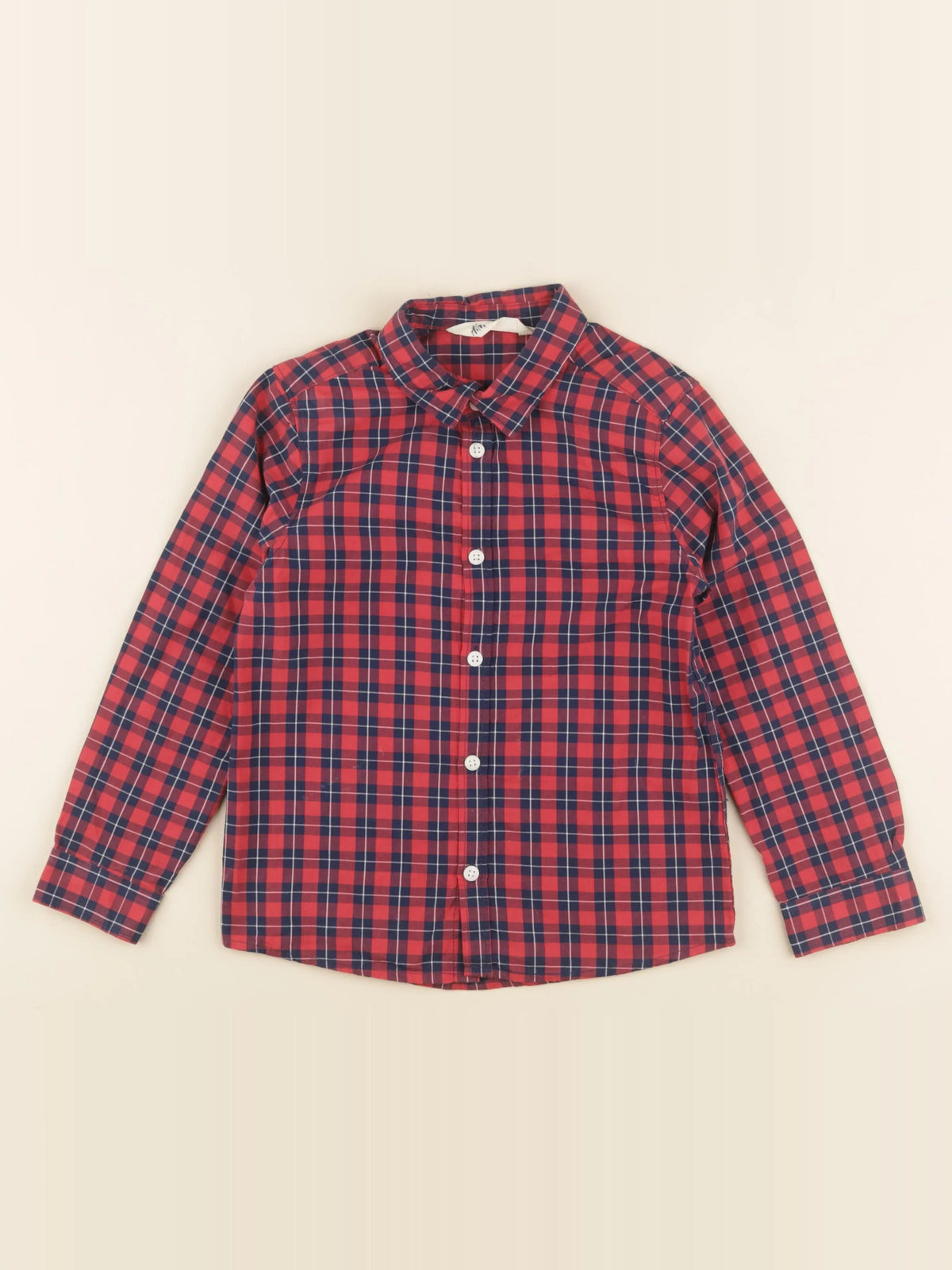 H&M - chemise rouge, bleu - 7/8 ans