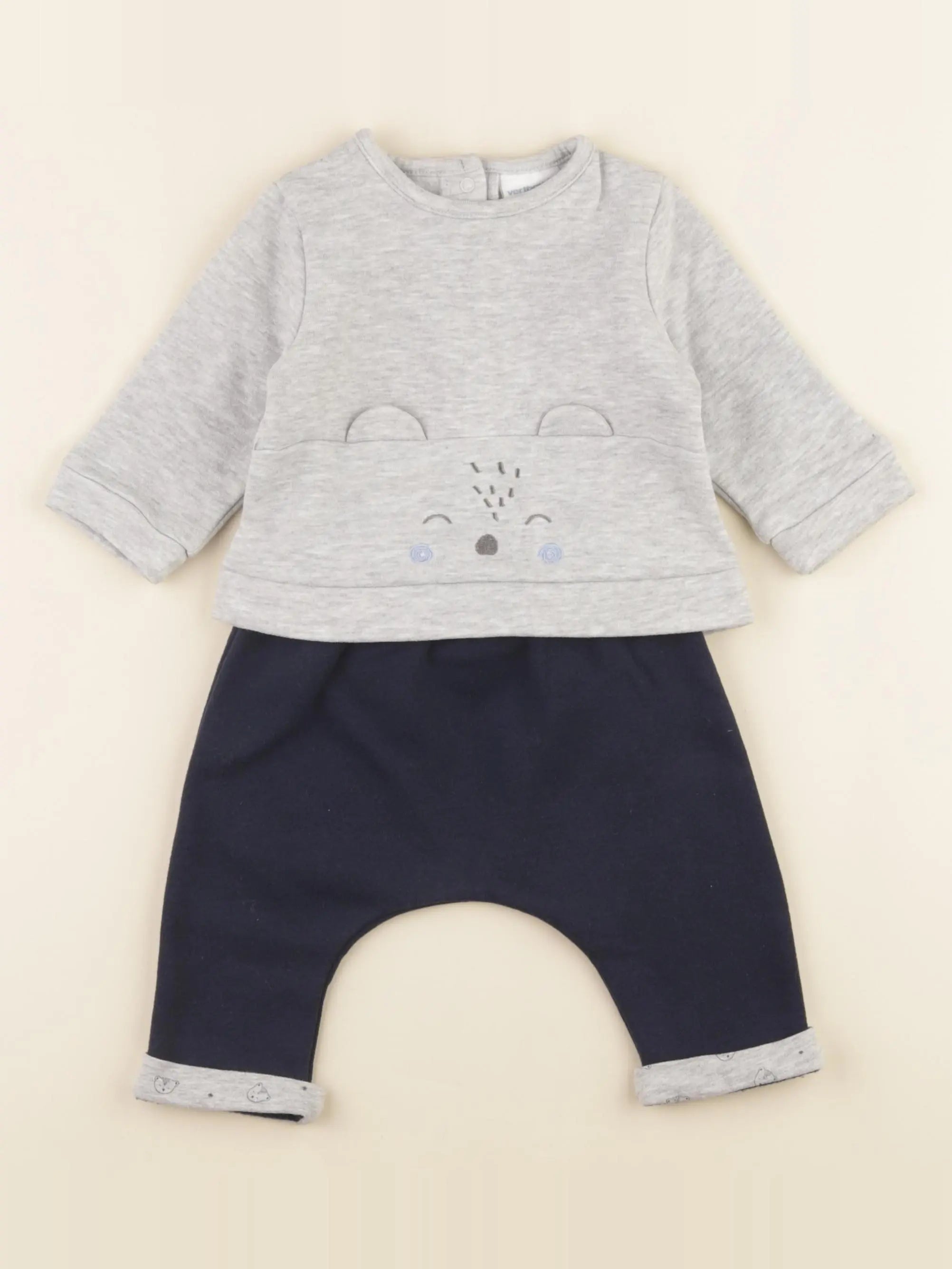 Vertbaudet - ensemble bleu, gris - 6 mois