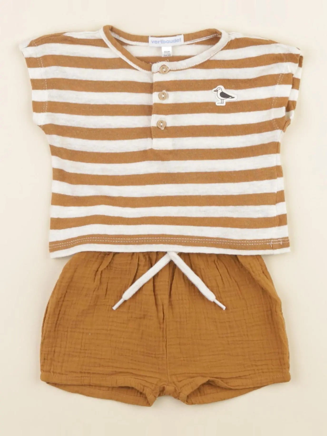 Vertbaudet - ensemble beige, marron - 3 mois