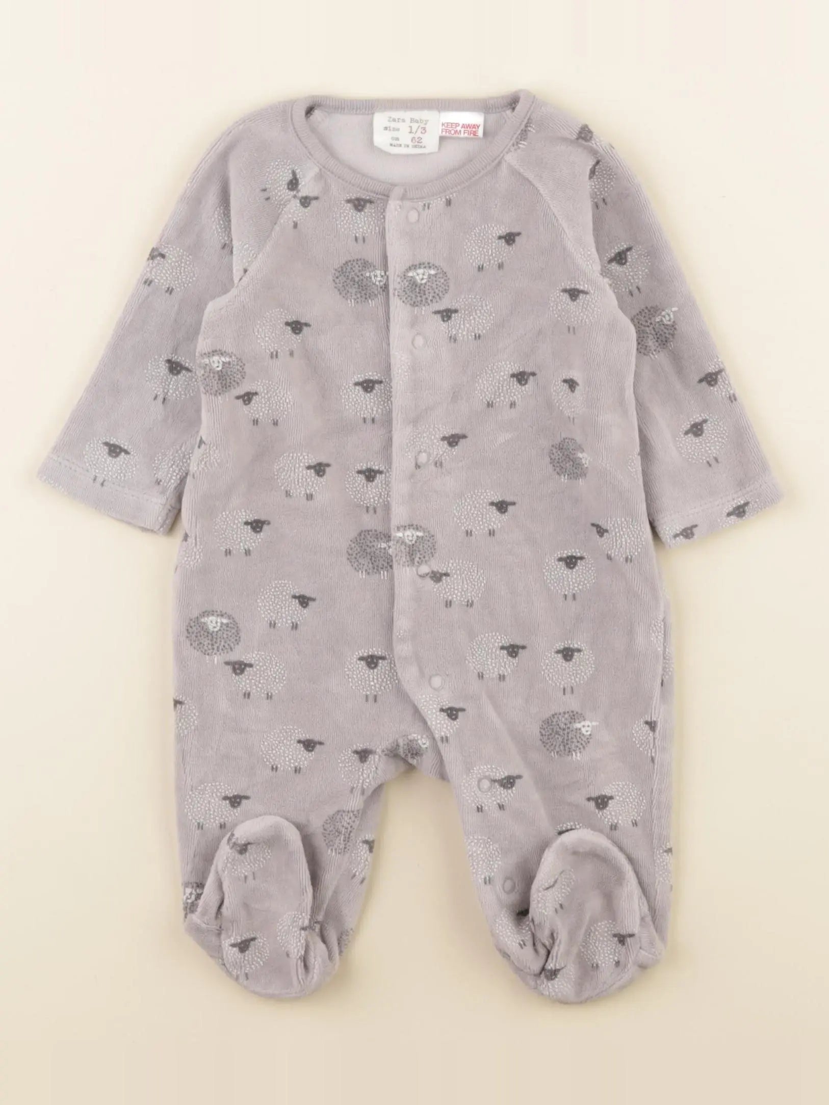 Zara - pyjama velours gris - 1/3 mois