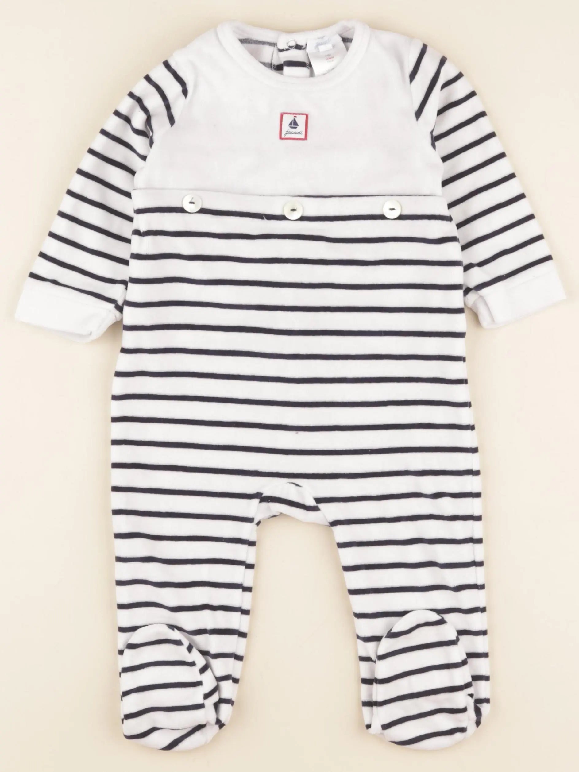 Jacadi - pyjama velours bleu, blanc - 12 mois