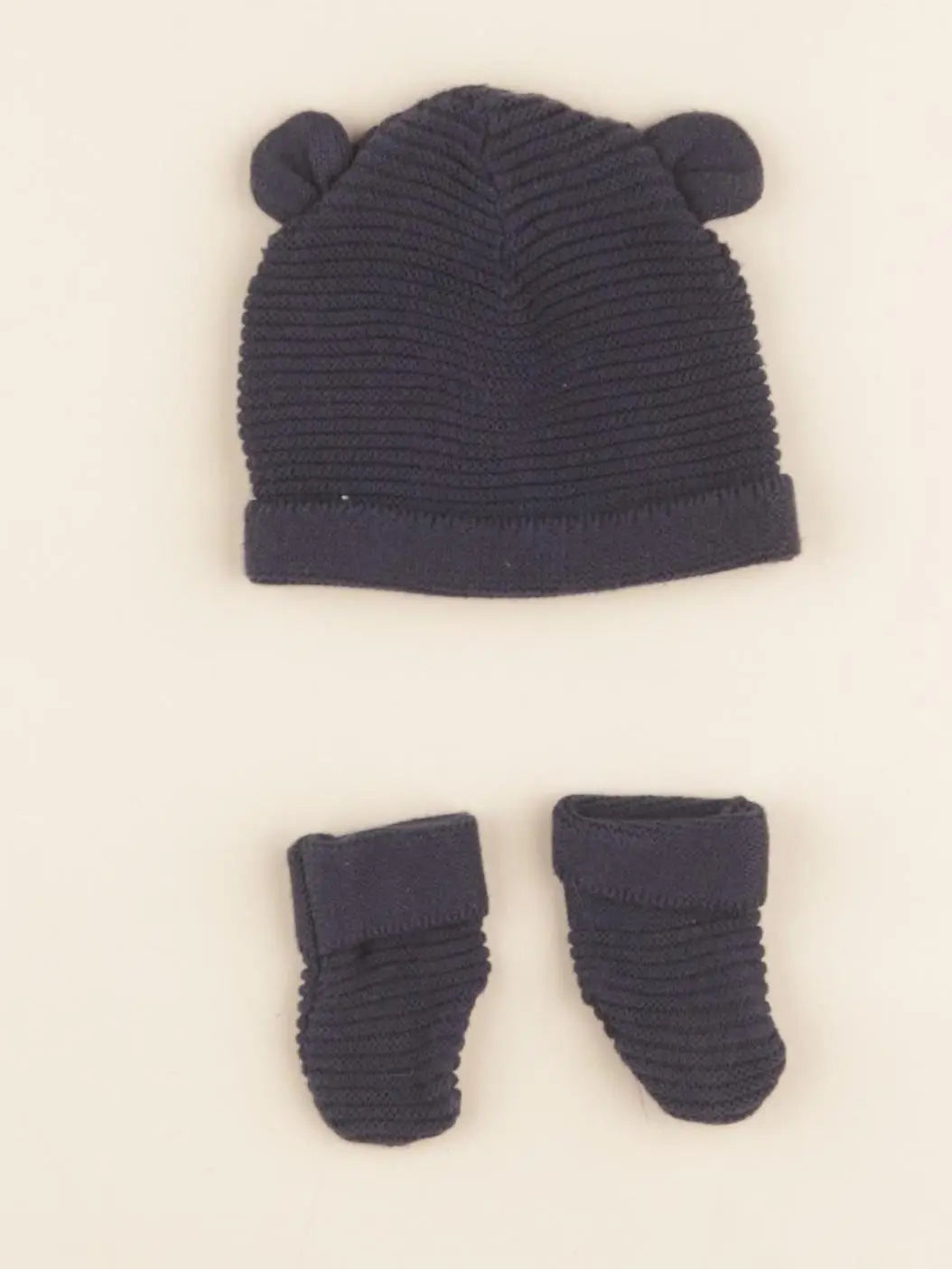 Vertbaudet - ensemble bonnet/moufles bleu - 0/1 mois