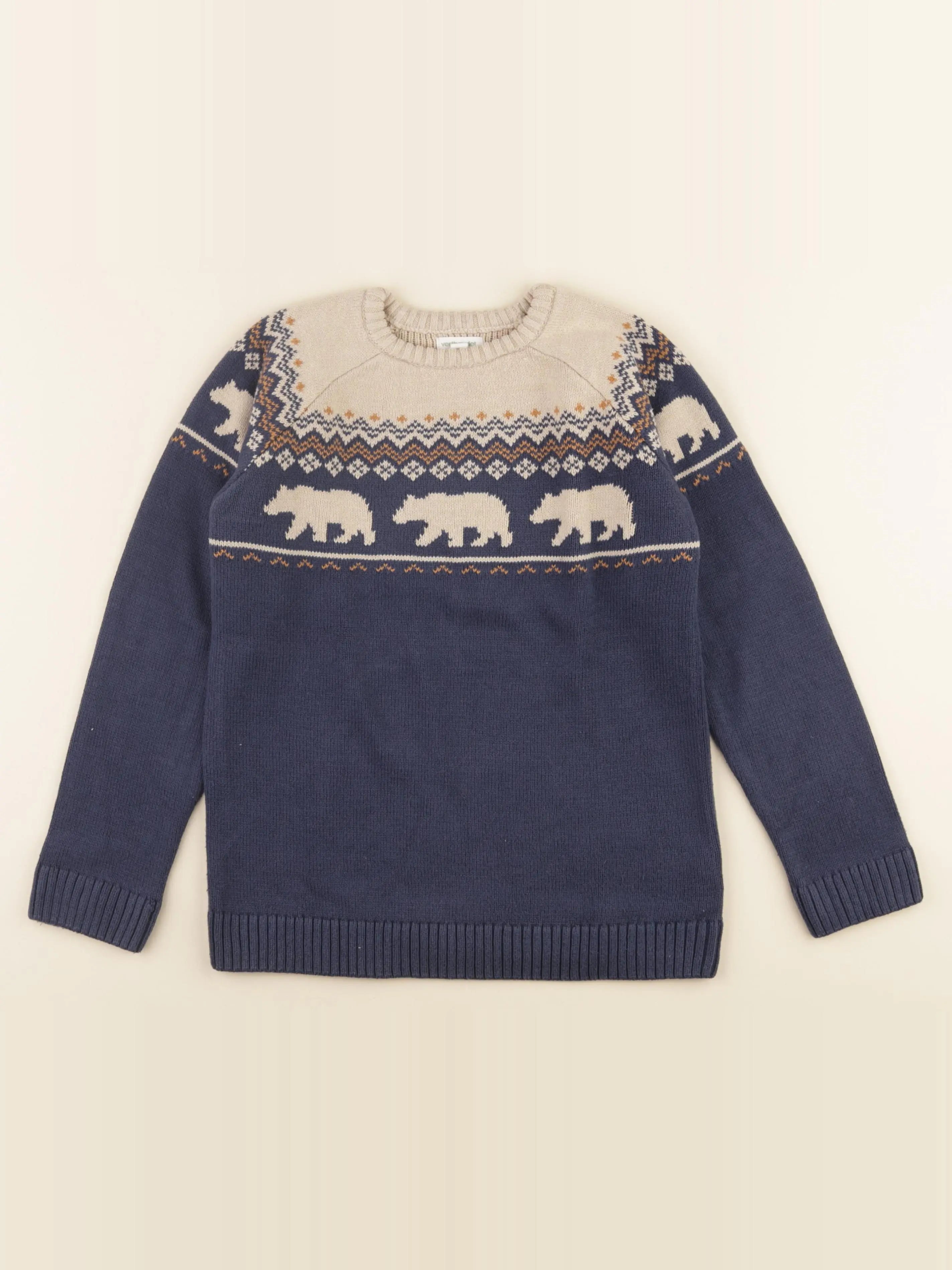 Vertbaudet - pull bleu, beige - 10 ans