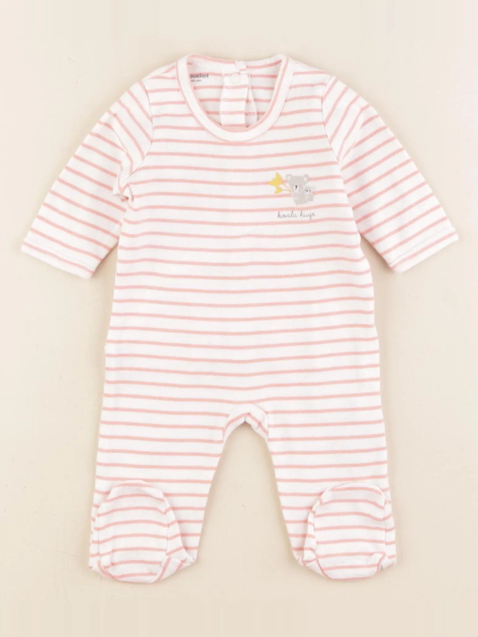 Vertbaudet - pyjama coton blanc, rose - 3 mois