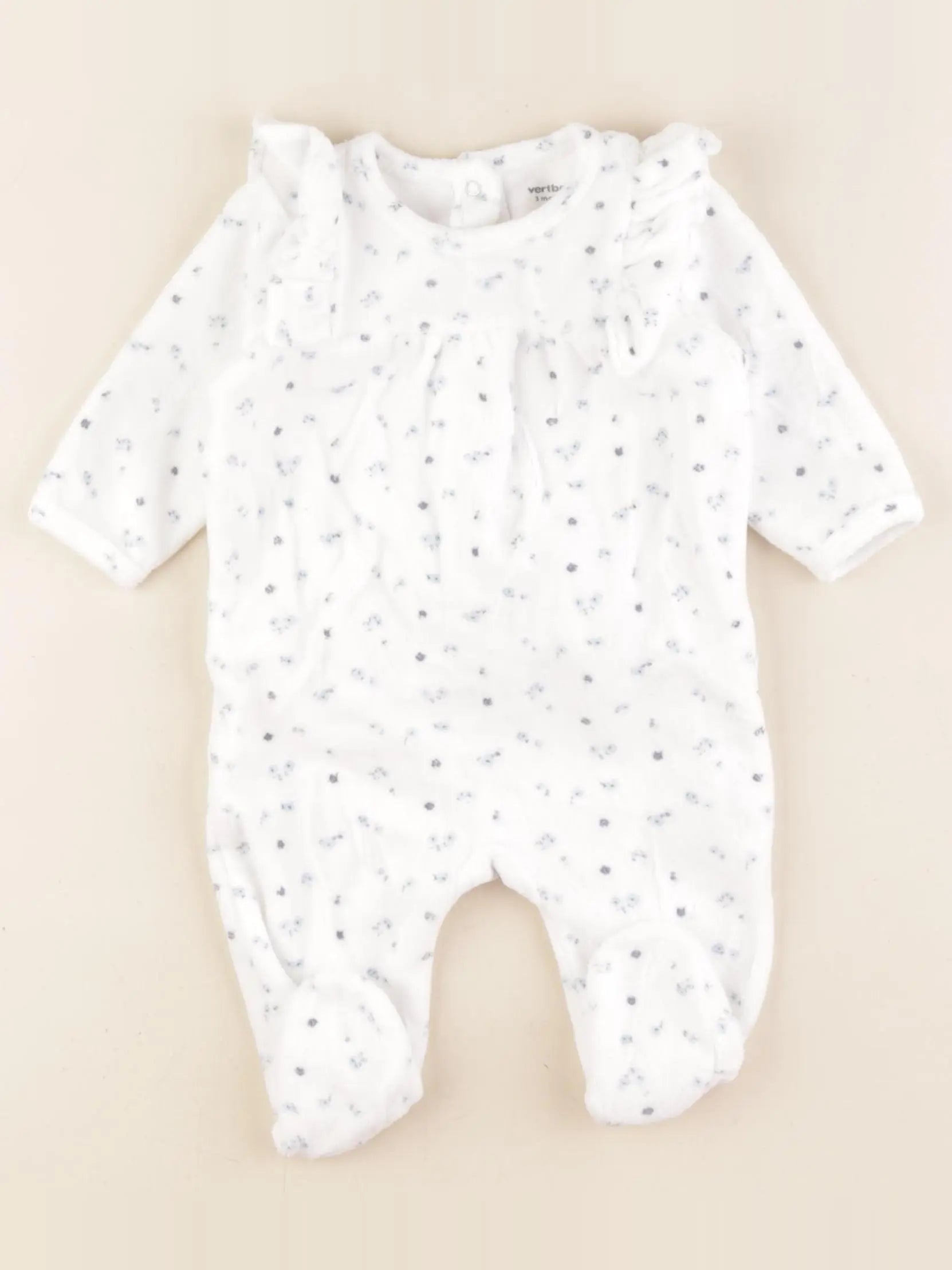 Vertbaudet - pyjama velours blanc, bleu - 3 mois