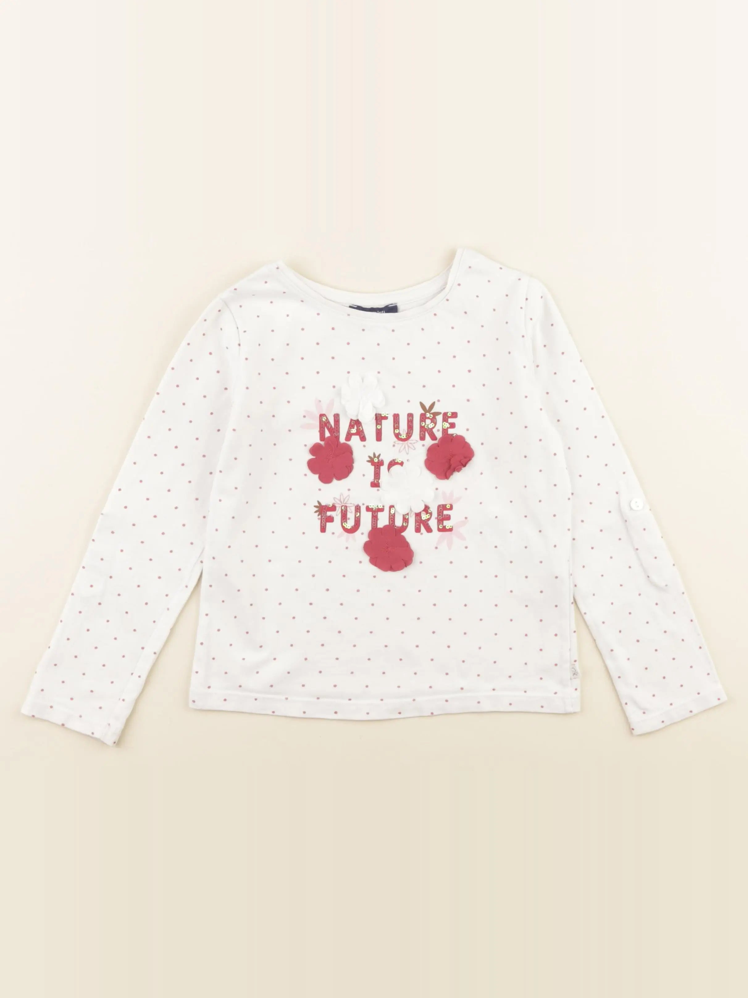 Okaidi - tee-shirt blanc, rose - 5 ans