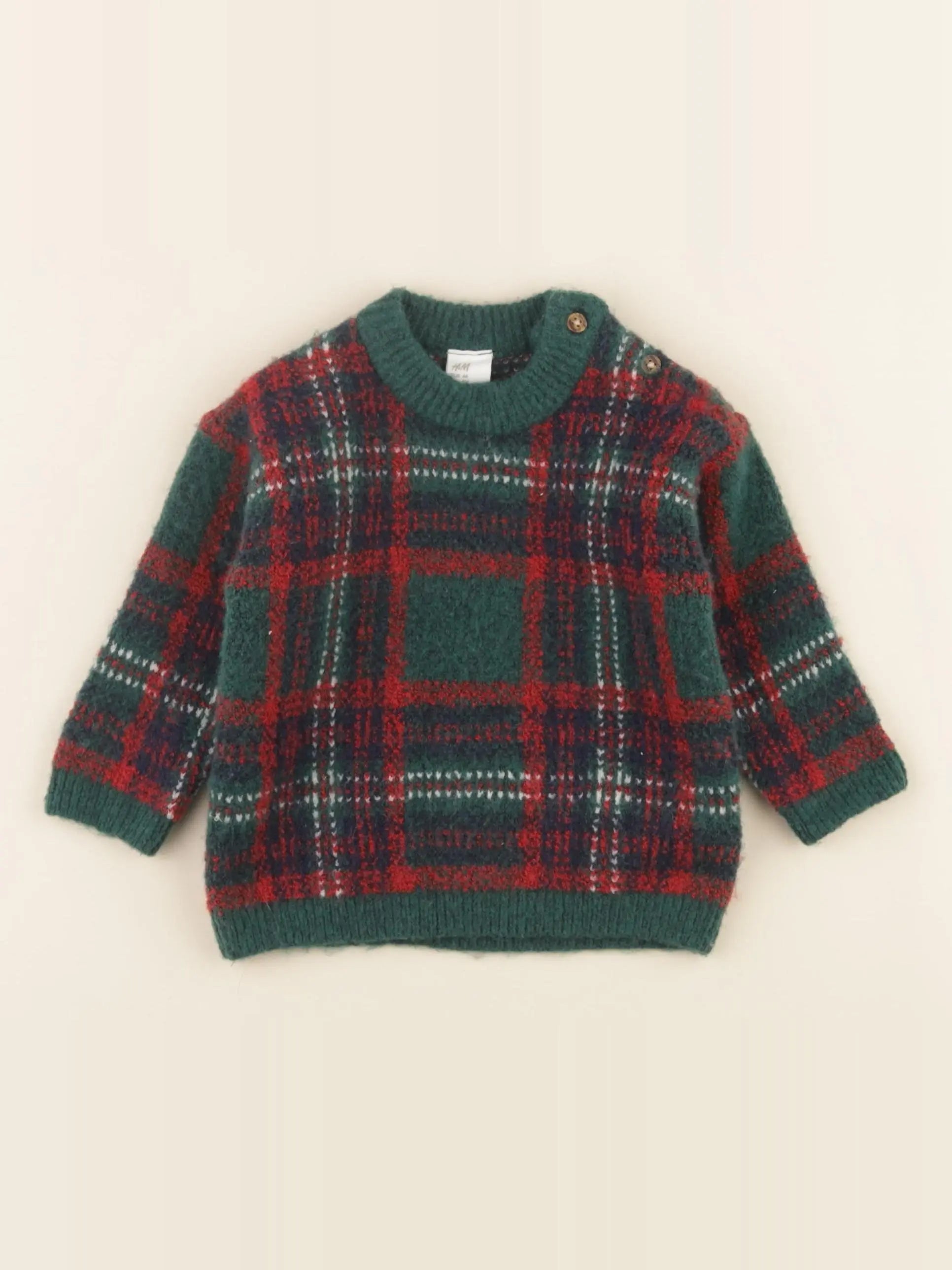 H&M - pull vert, rouge - 4/6 mois