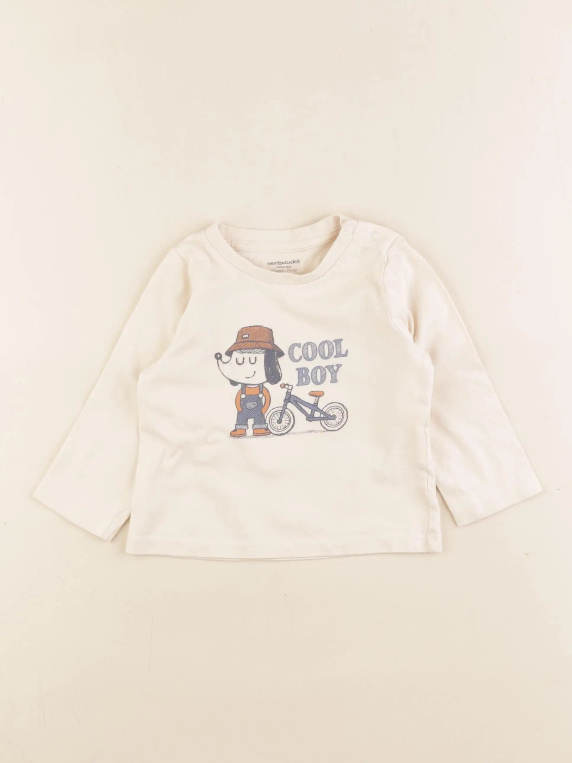 Vertbaudet - tee-shirt beige - 12 mois