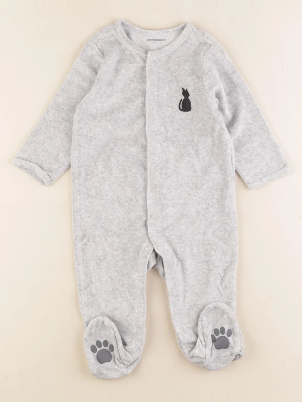 Vertbaudet - pyjama velours gris - 12 mois