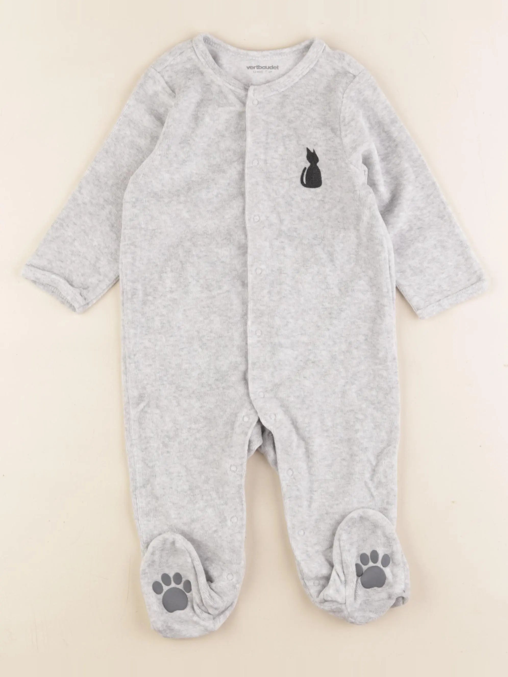 Vertbaudet - pyjama velours gris - 12 mois