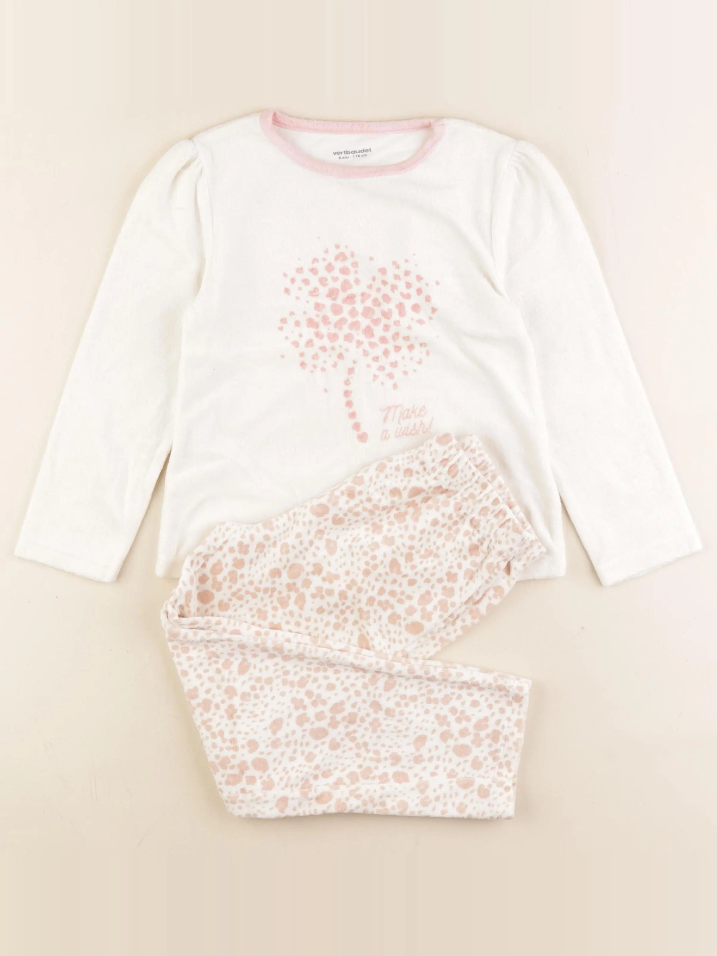 Vertbaudet - pyjama velours blanc - 6 ans