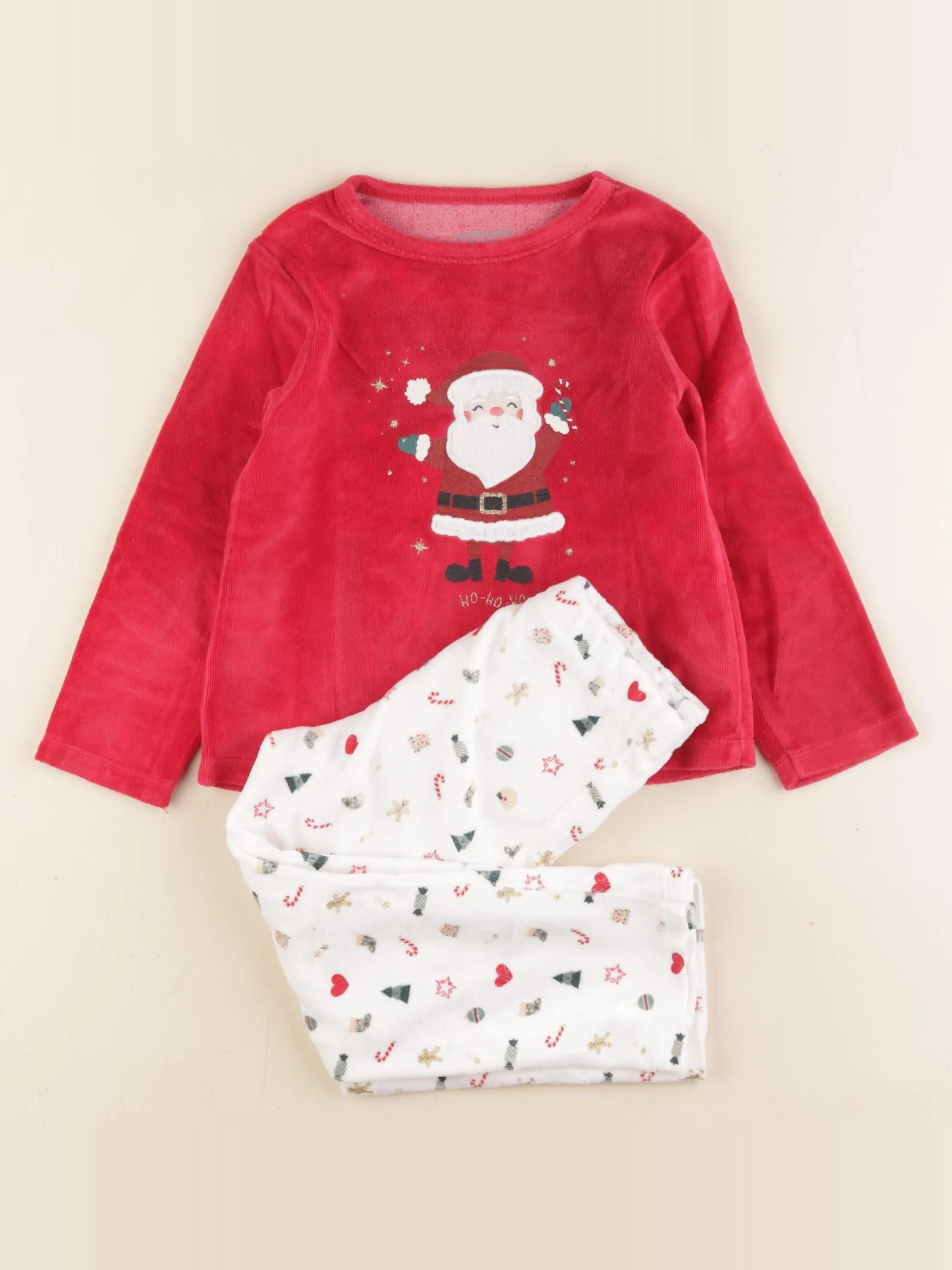 Vertbaudet - pyjama velours rouge, blanc - 4 ans