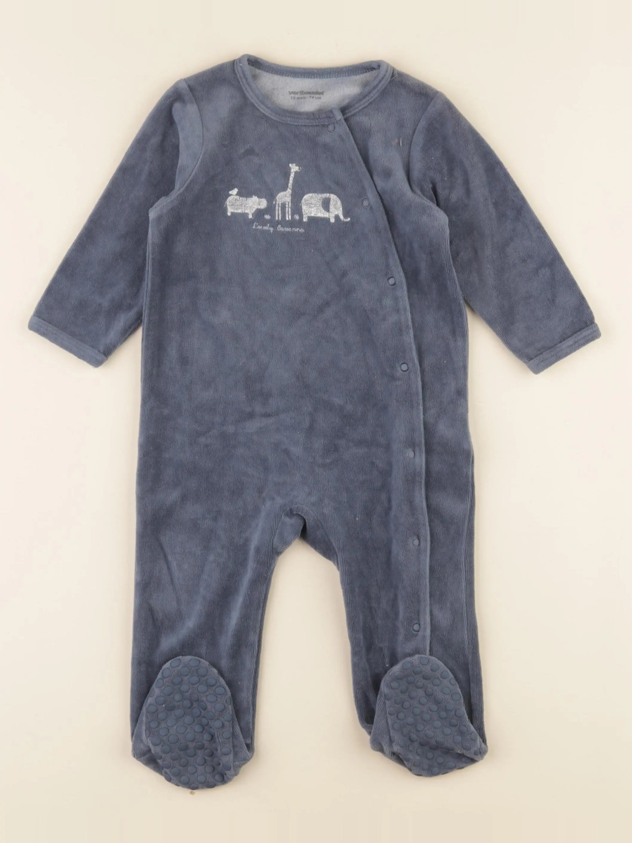 Vertbaudet - pyjama velours bleu - 12 mois