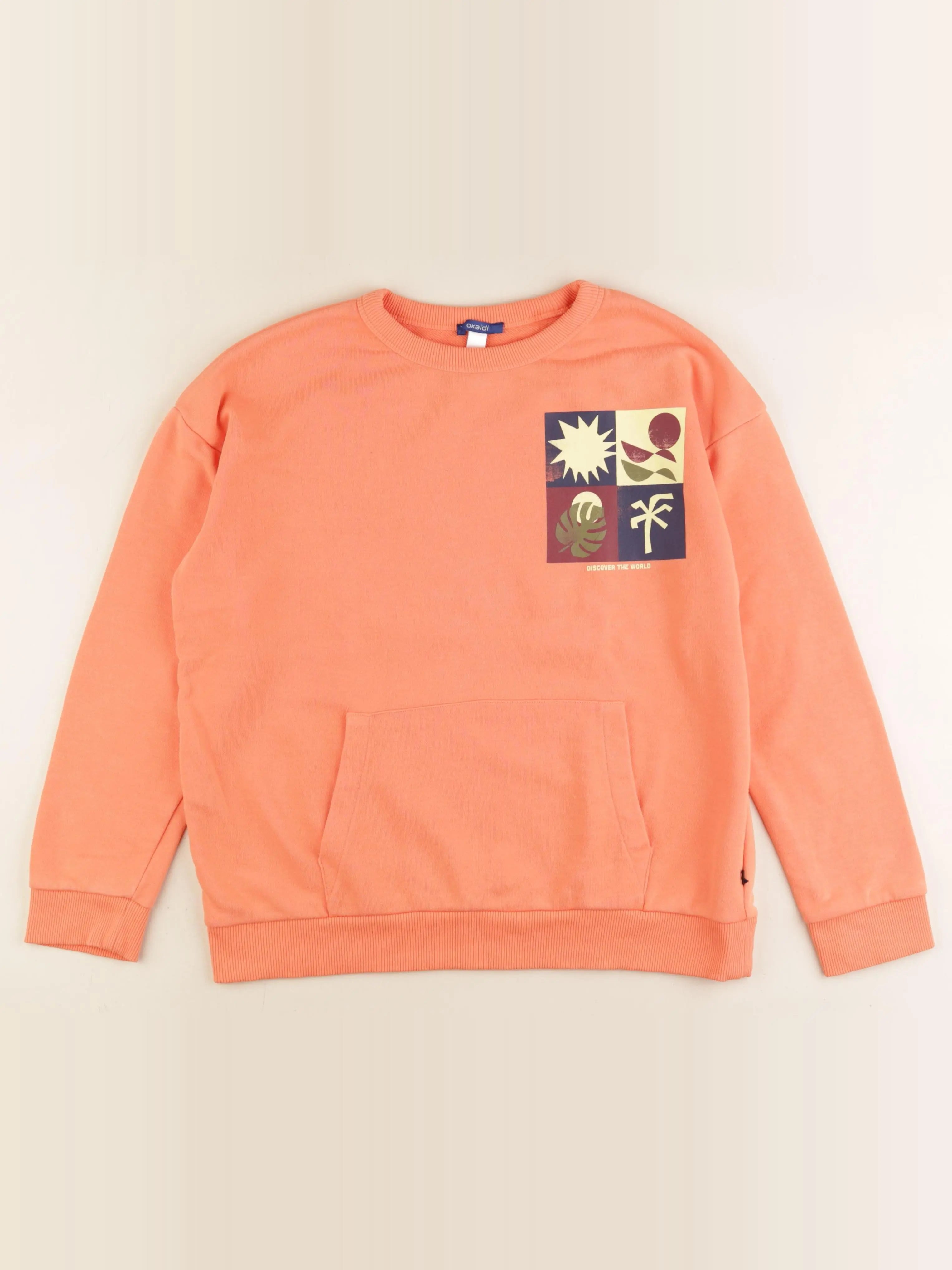 Okaidi - sweat orange fluo - 12 ans