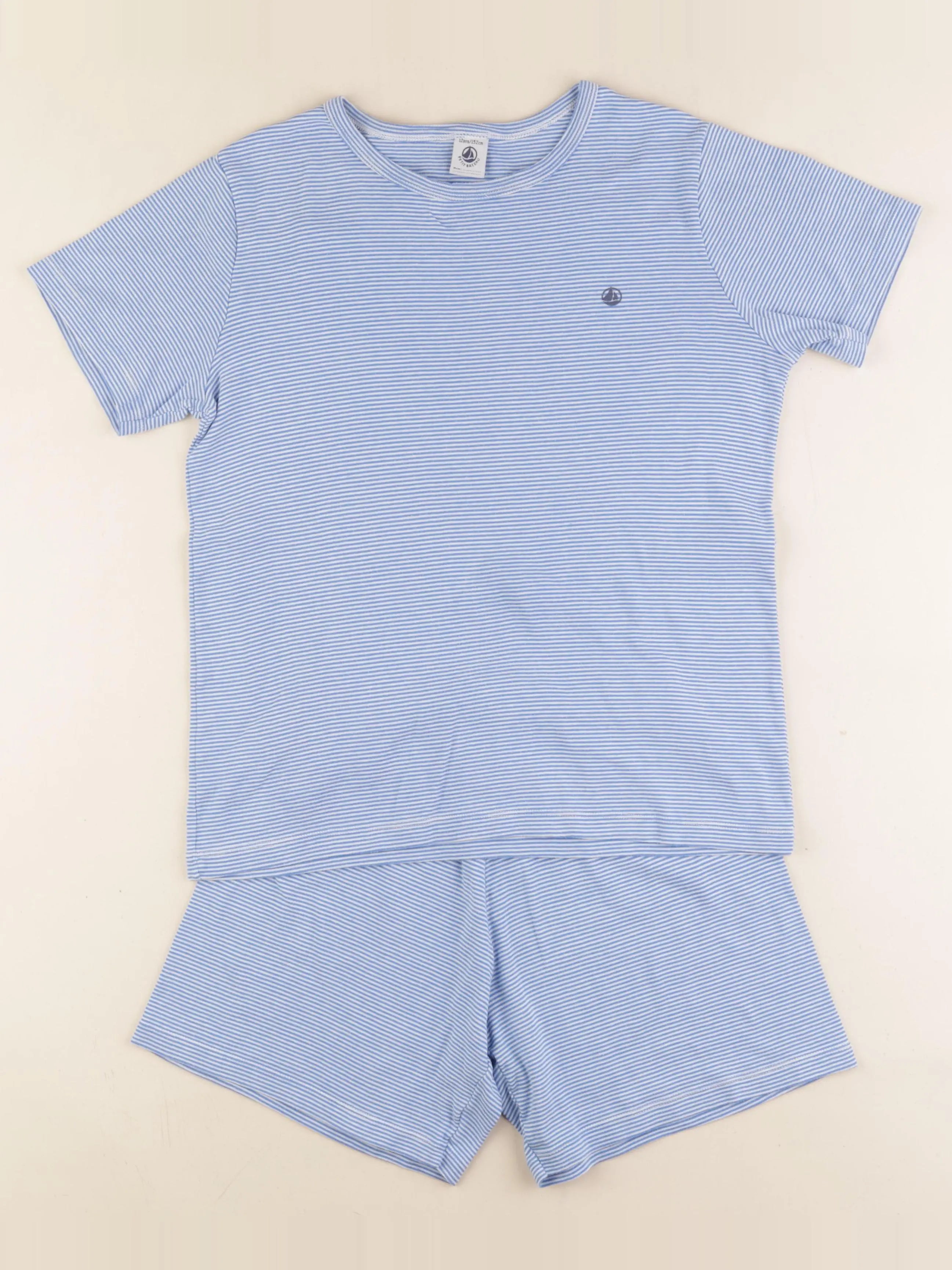 Petit Bateau - pyjama coton blanc, bleu - 12 ans