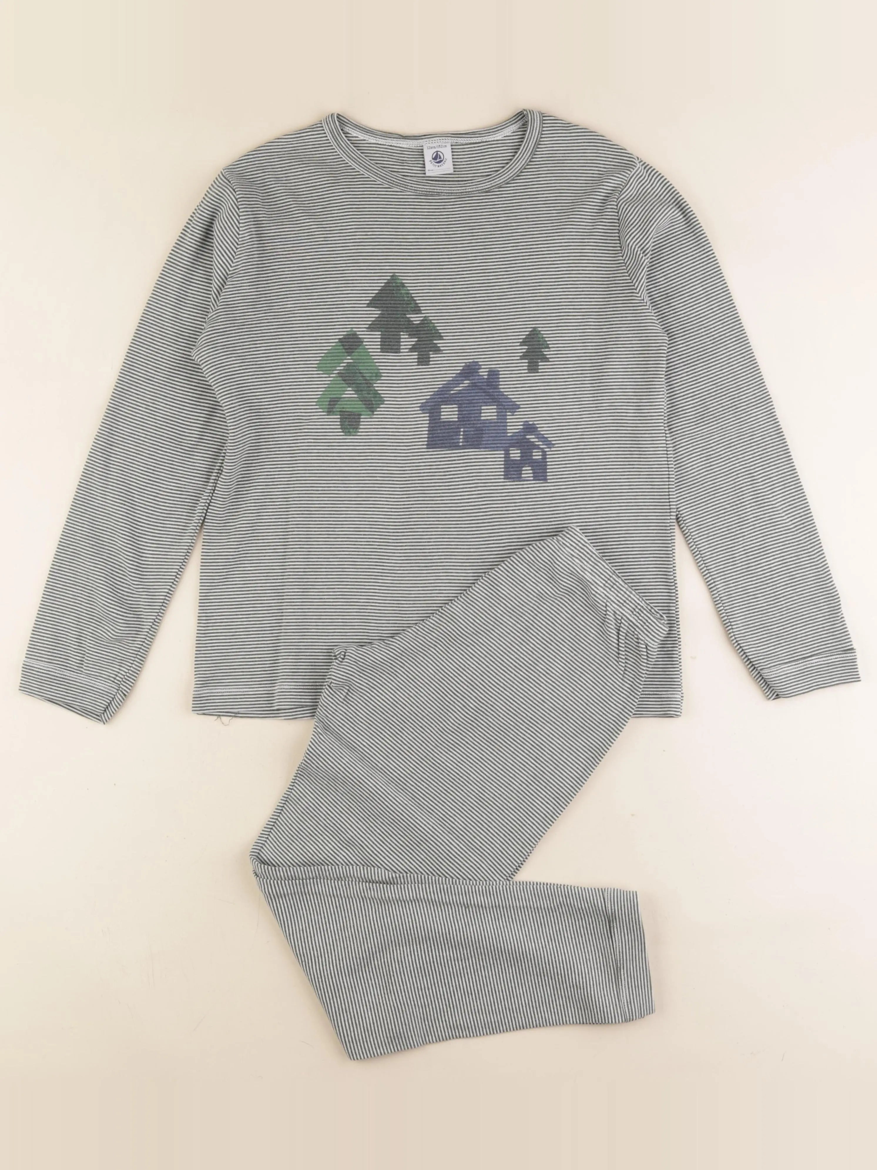 Petit Bateau - pyjama coton blanc, vert - 12 ans