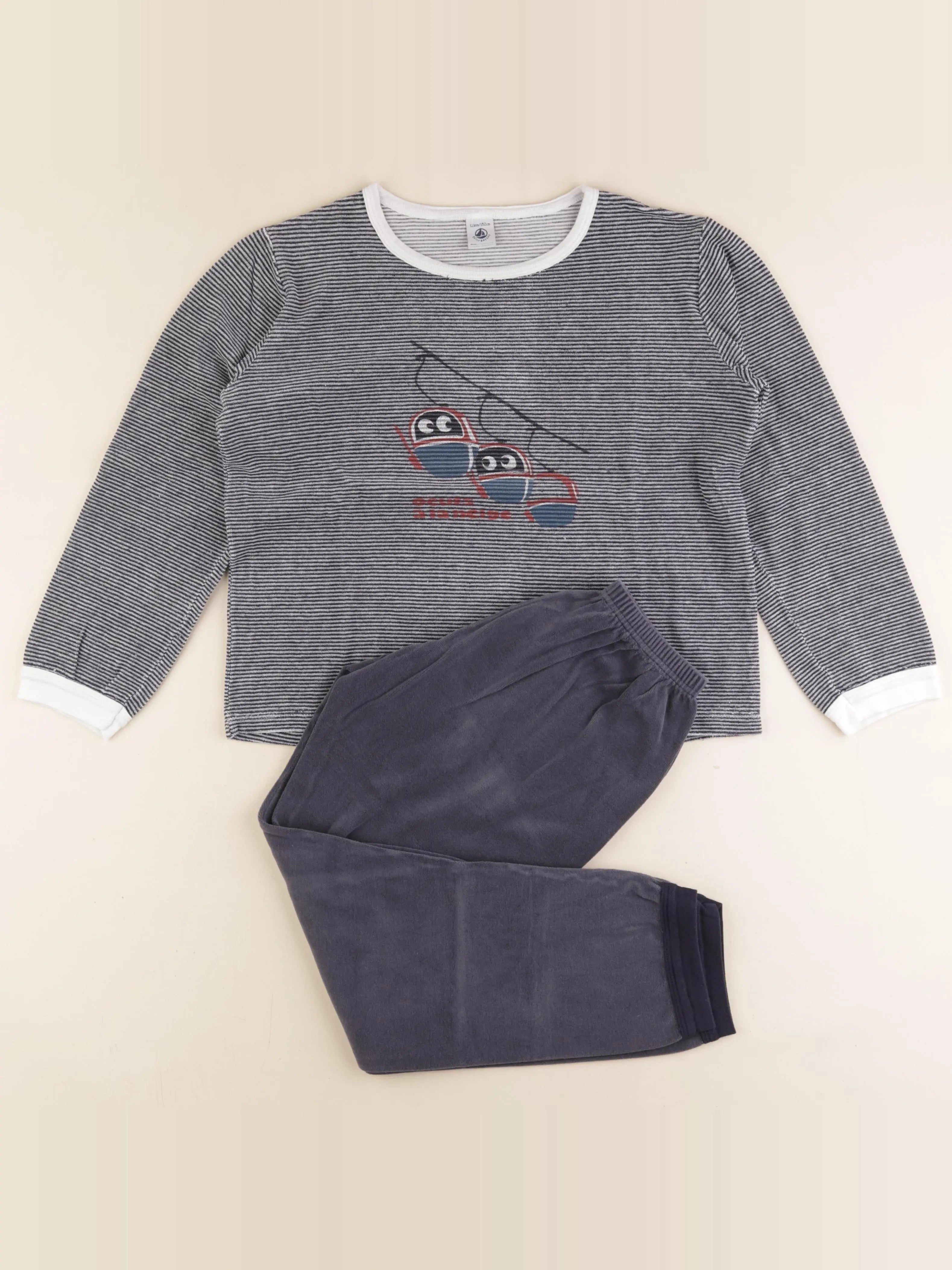 Petit Bateau - pyjama velours bleu, blanc - 12 ans