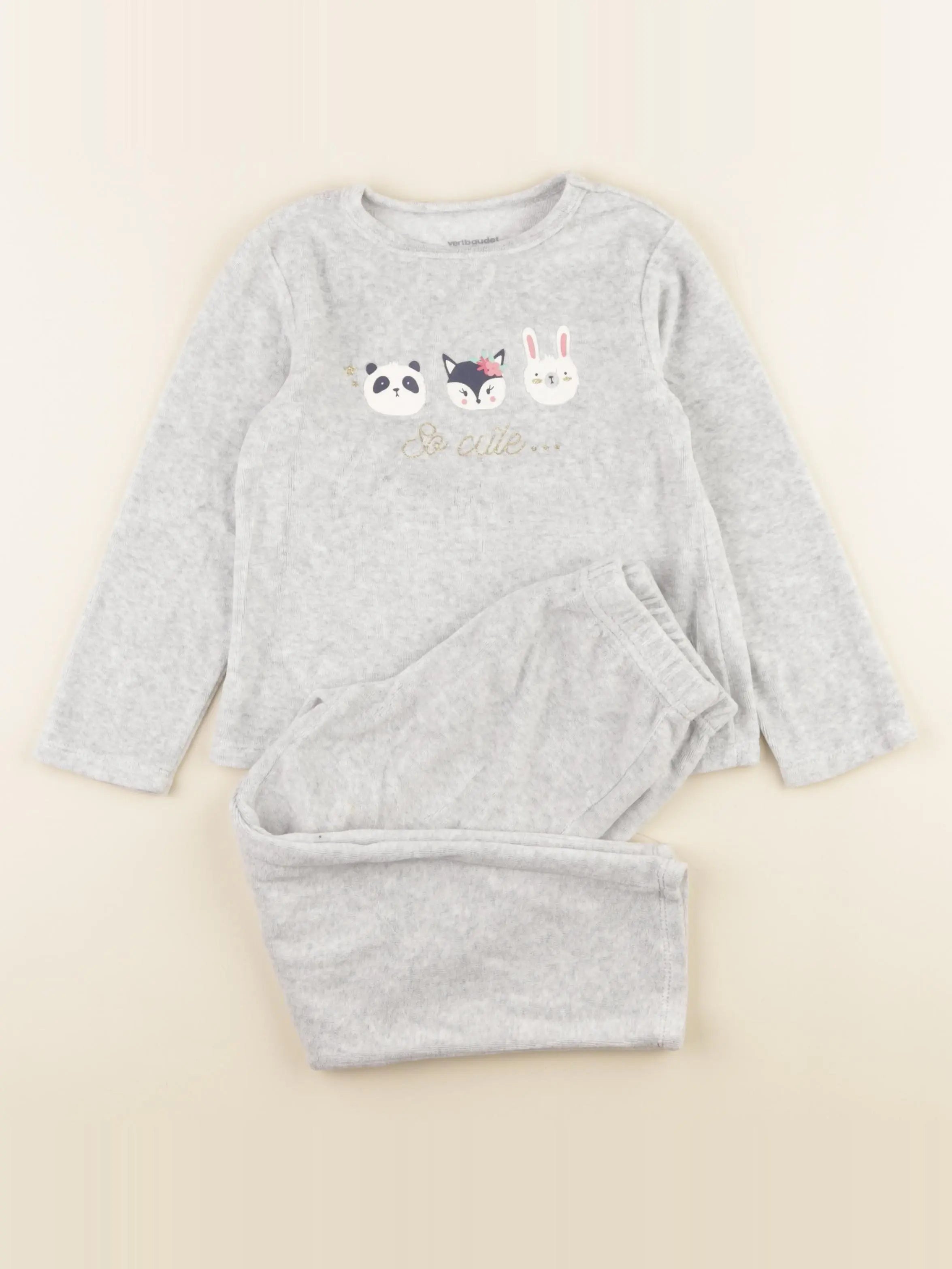 Vertbaudet - pyjama velours gris - 5 ans