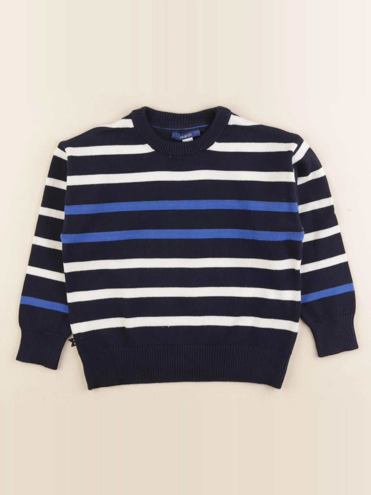 Okaidi - pull bleu, blanc - 4 ans