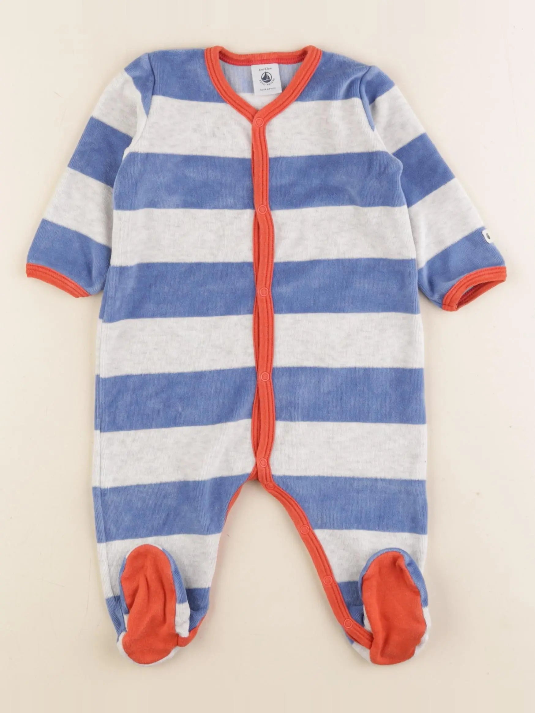 Petit Bateau - pyjama velours bleu, gris - 6 mois