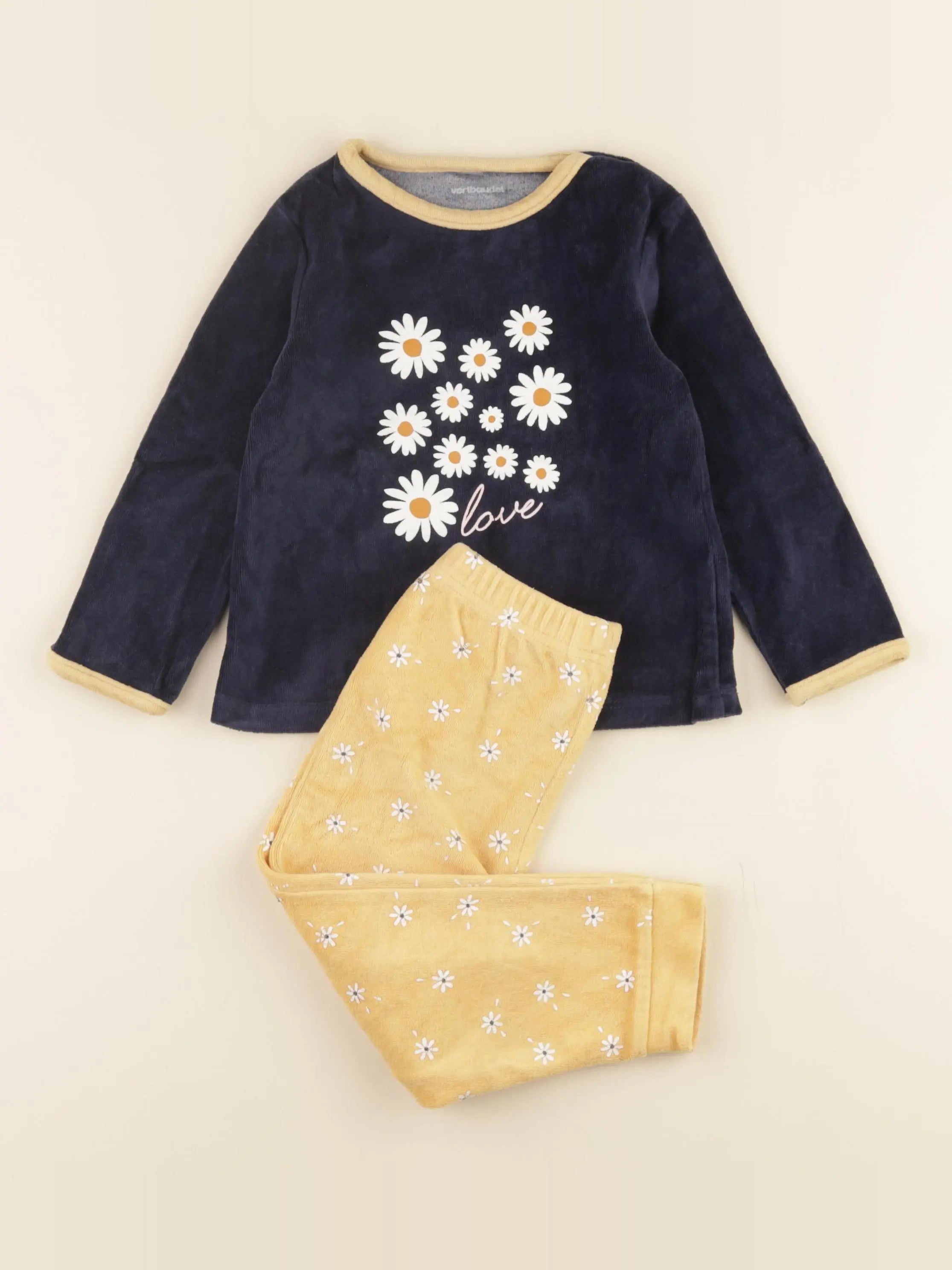 Vertbaudet - pyjama velours bleu, jaune - 3 ans