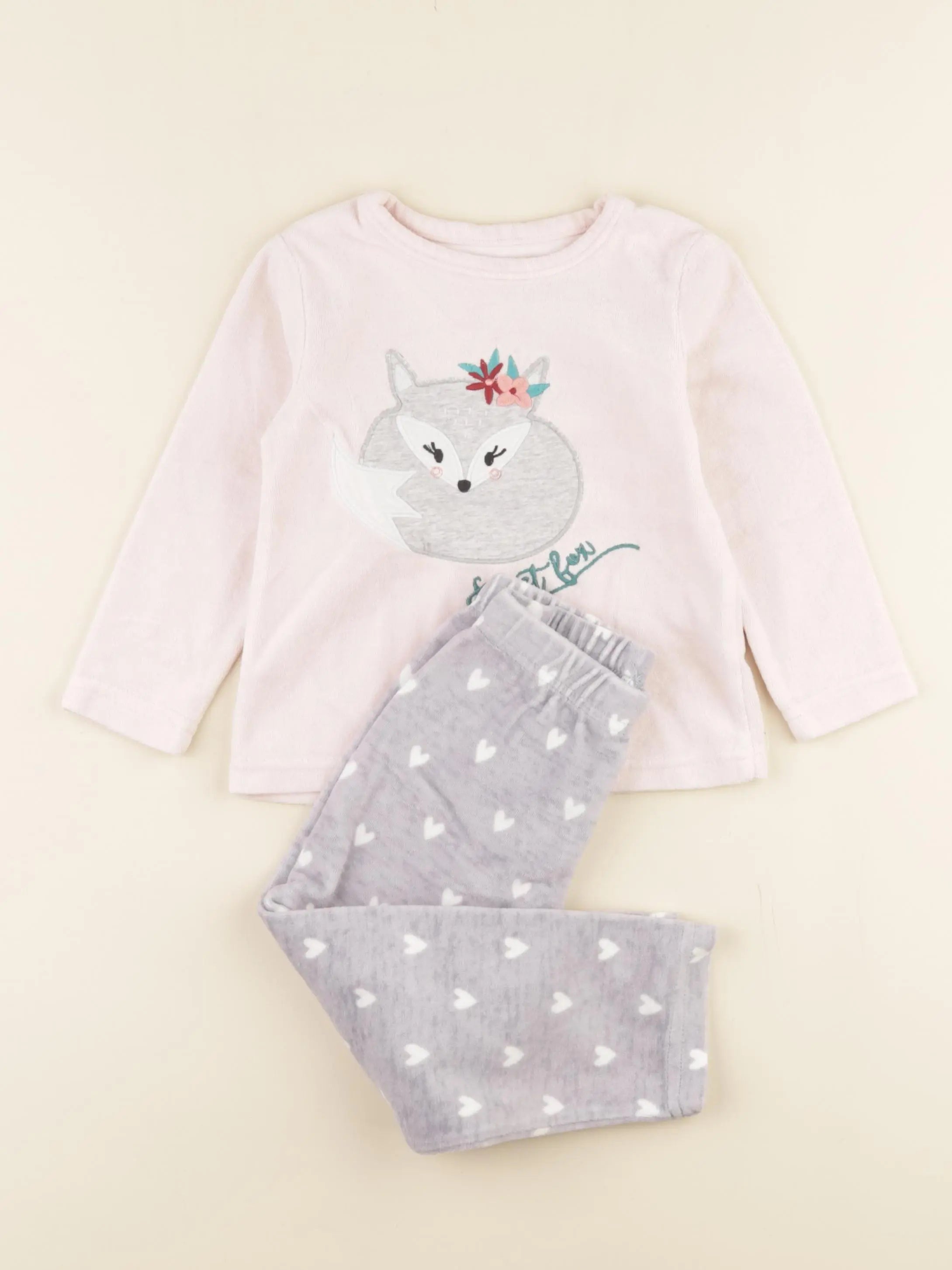 Vertbaudet - pyjama velours gris, rose - 3 ans