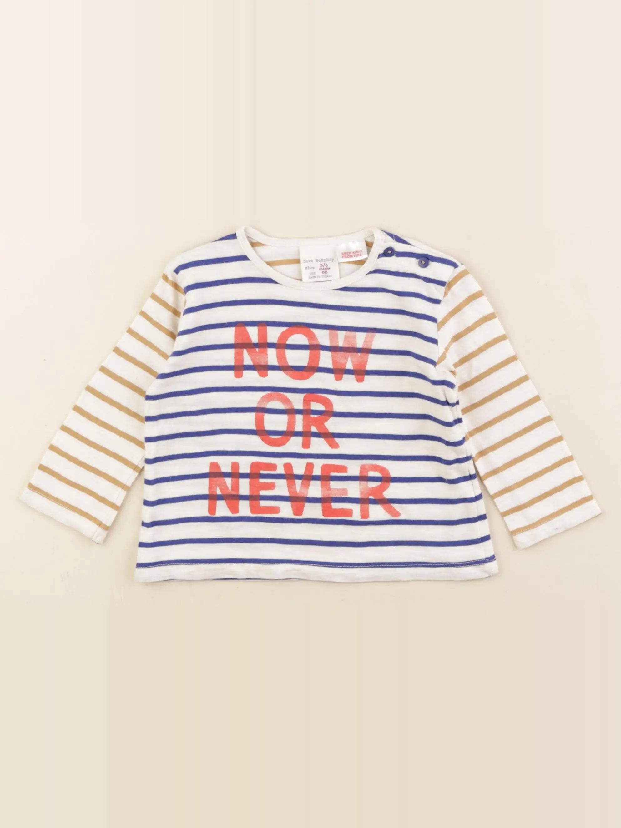 Zara - tee-shirt blanc, bleu - 3/6 mois