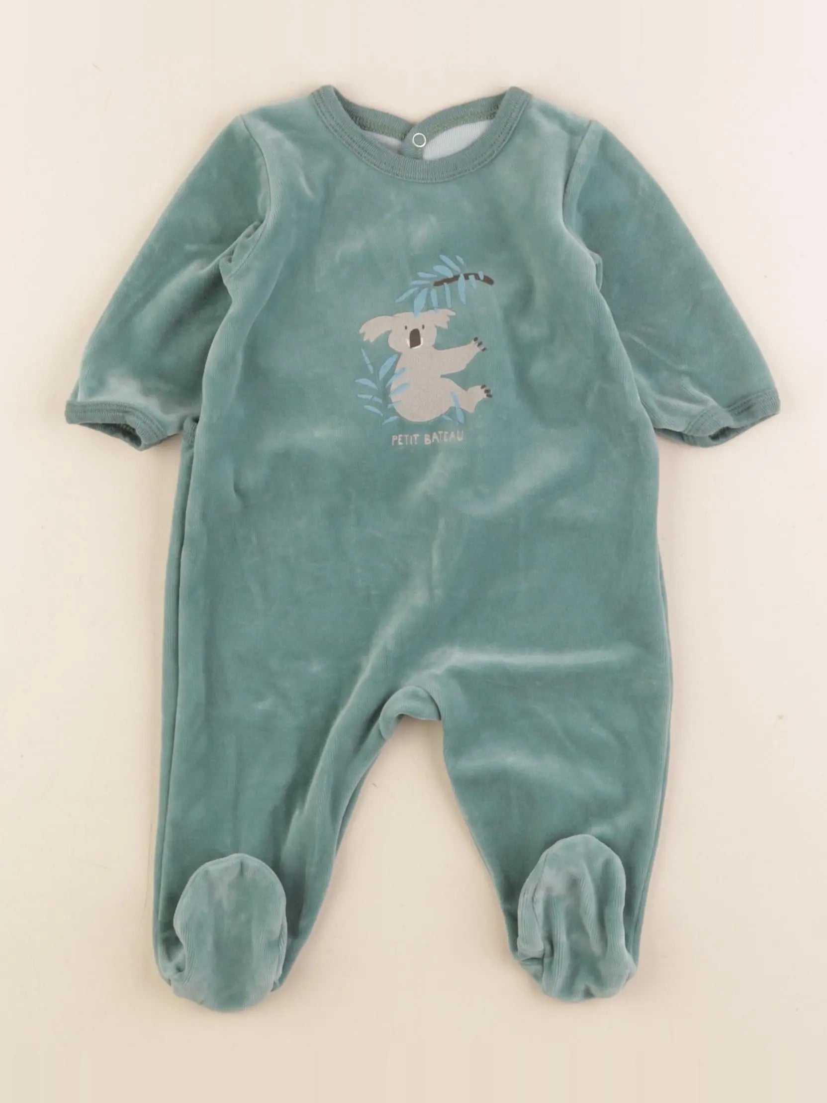 Petit Bateau - pyjama velours vert - 3 mois