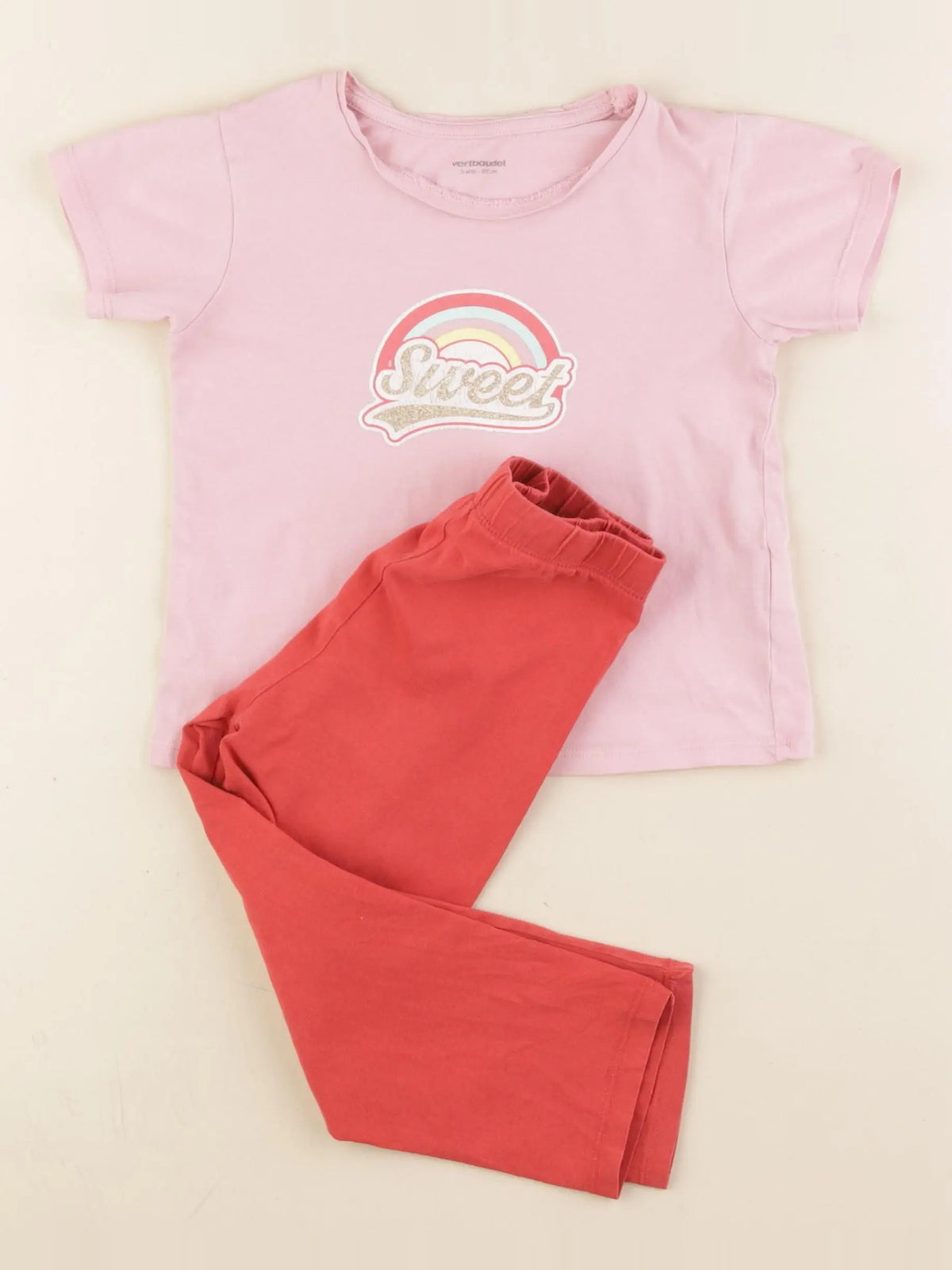 Vertbaudet - pyjama coton rose, rouge - 3 ans