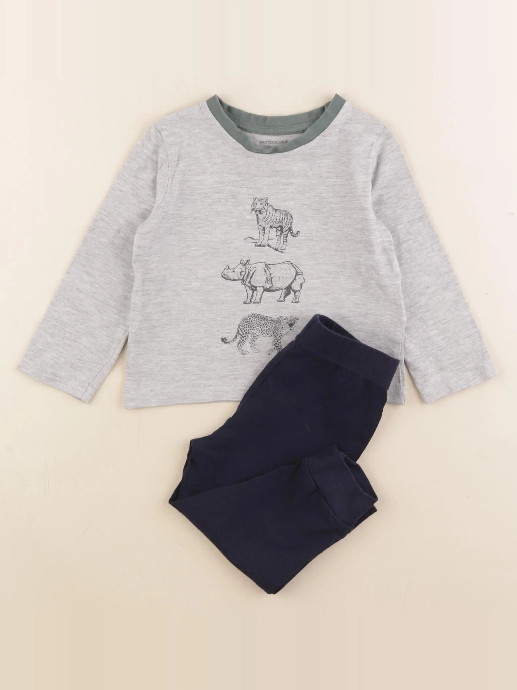 Vertbaudet - pyjama coton bleu, gris - 2 ans