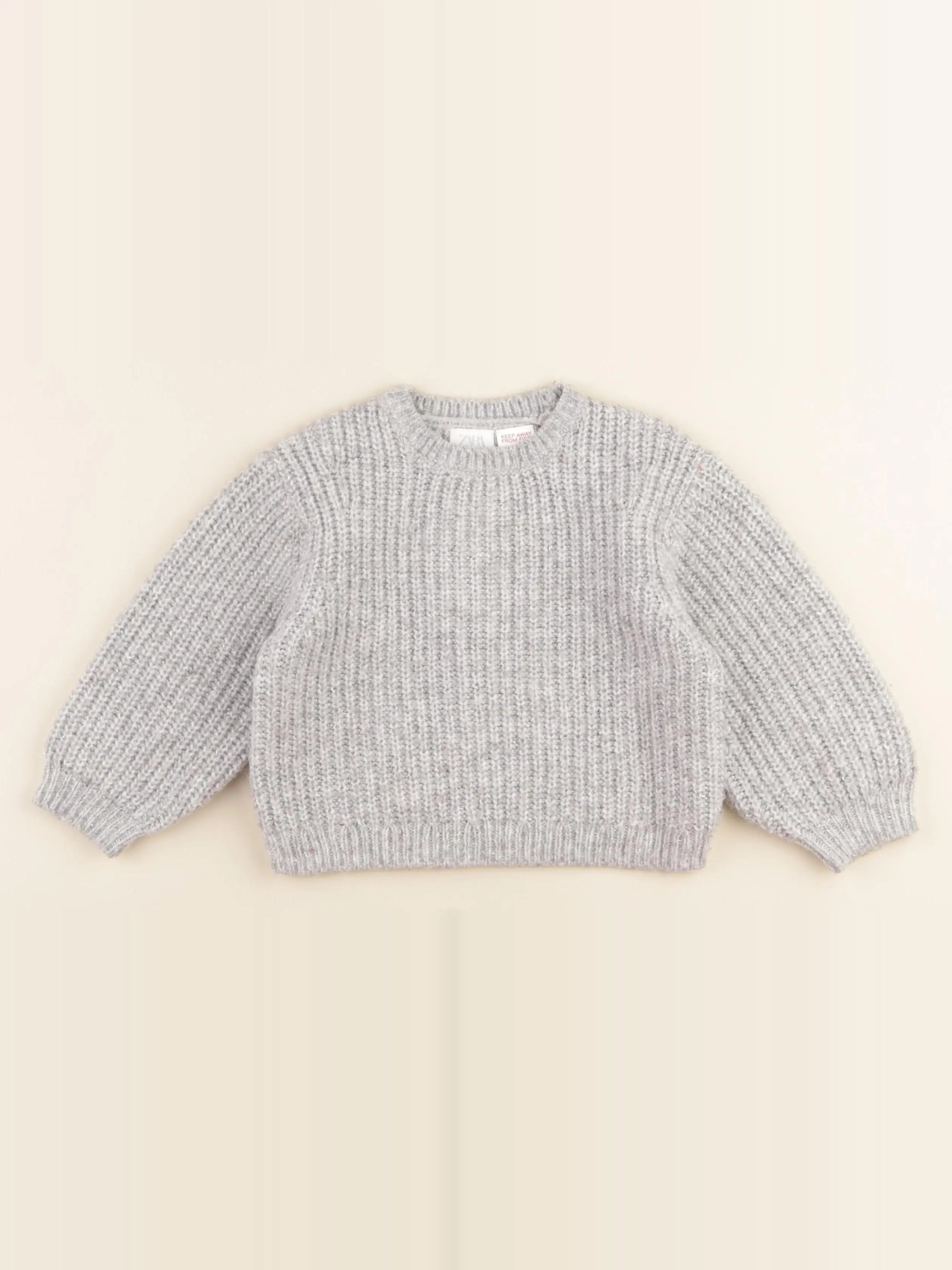 Zara - pull gris, argent - 12/18 mois