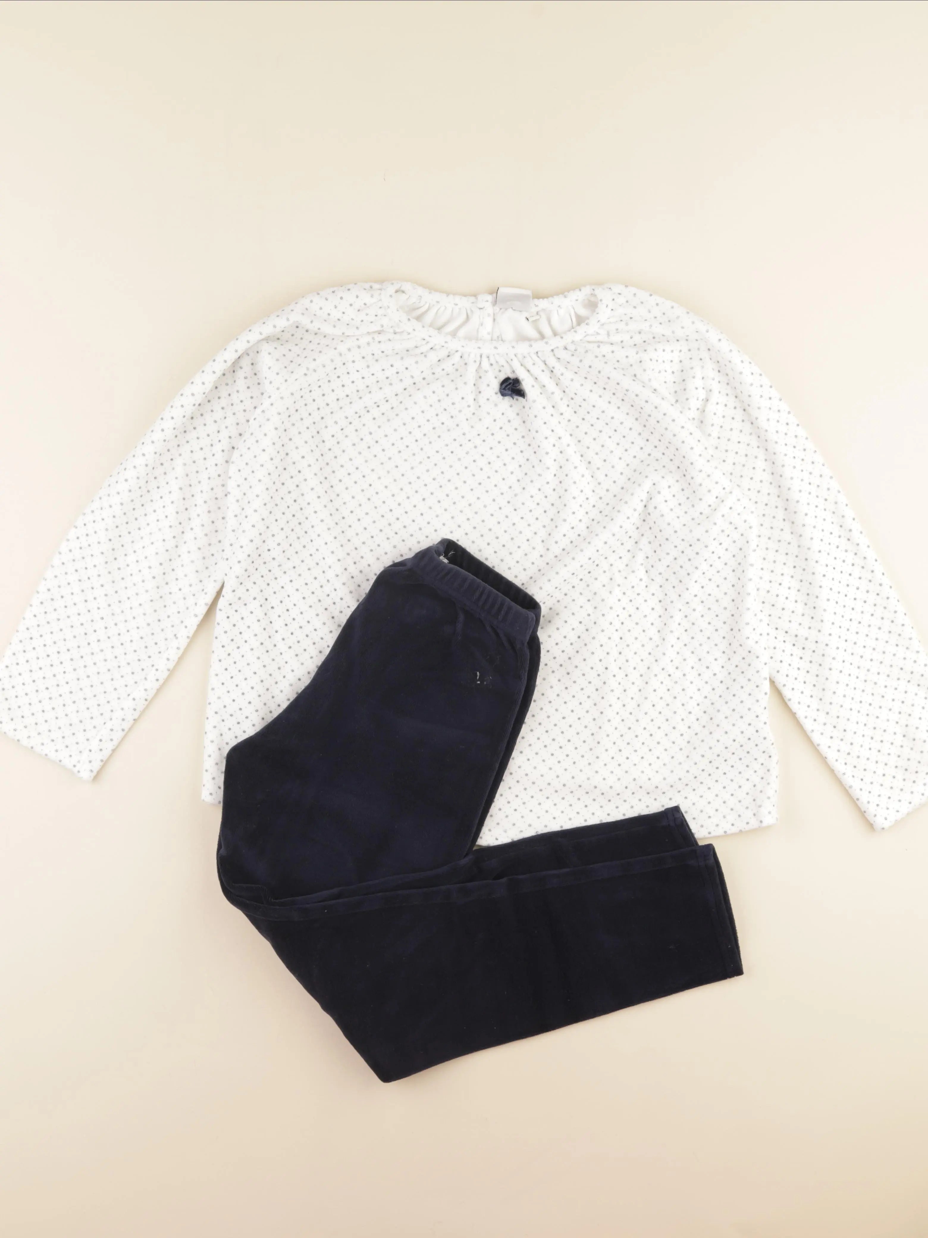 Cyrillus - pyjama velours bleu, blanc - 10 ans