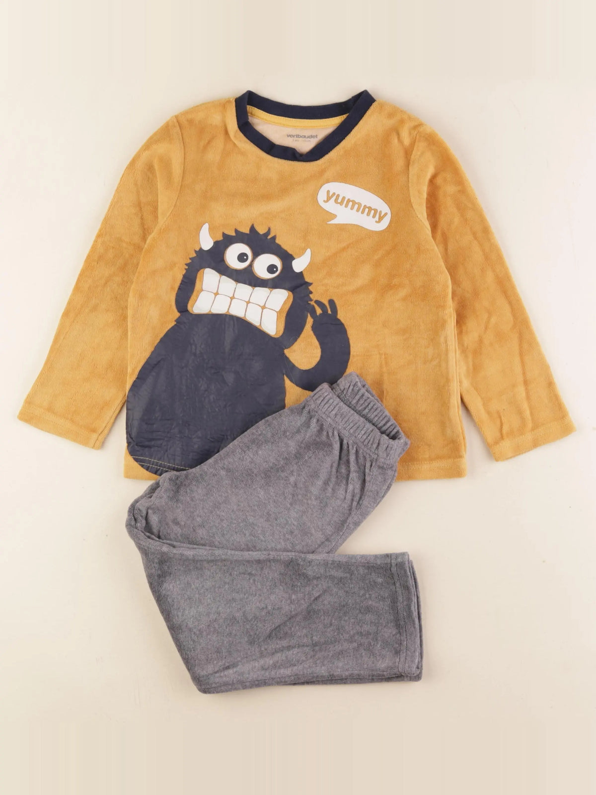 Vertbaudet - pyjama velours jaune, gris - 5 ans