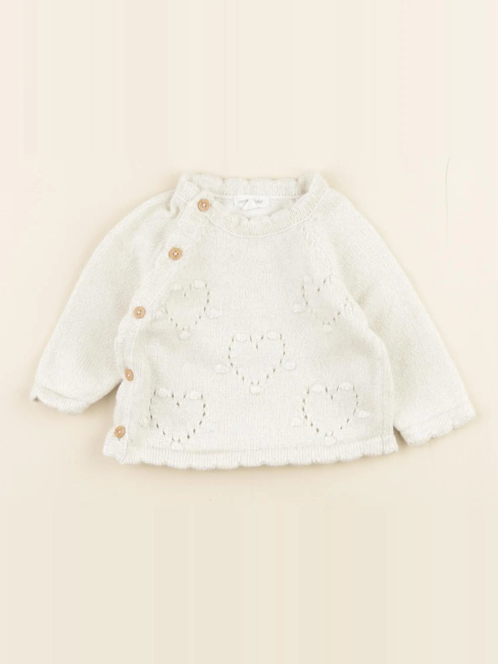 Vertbaudet - pull blanc, or - 3 mois