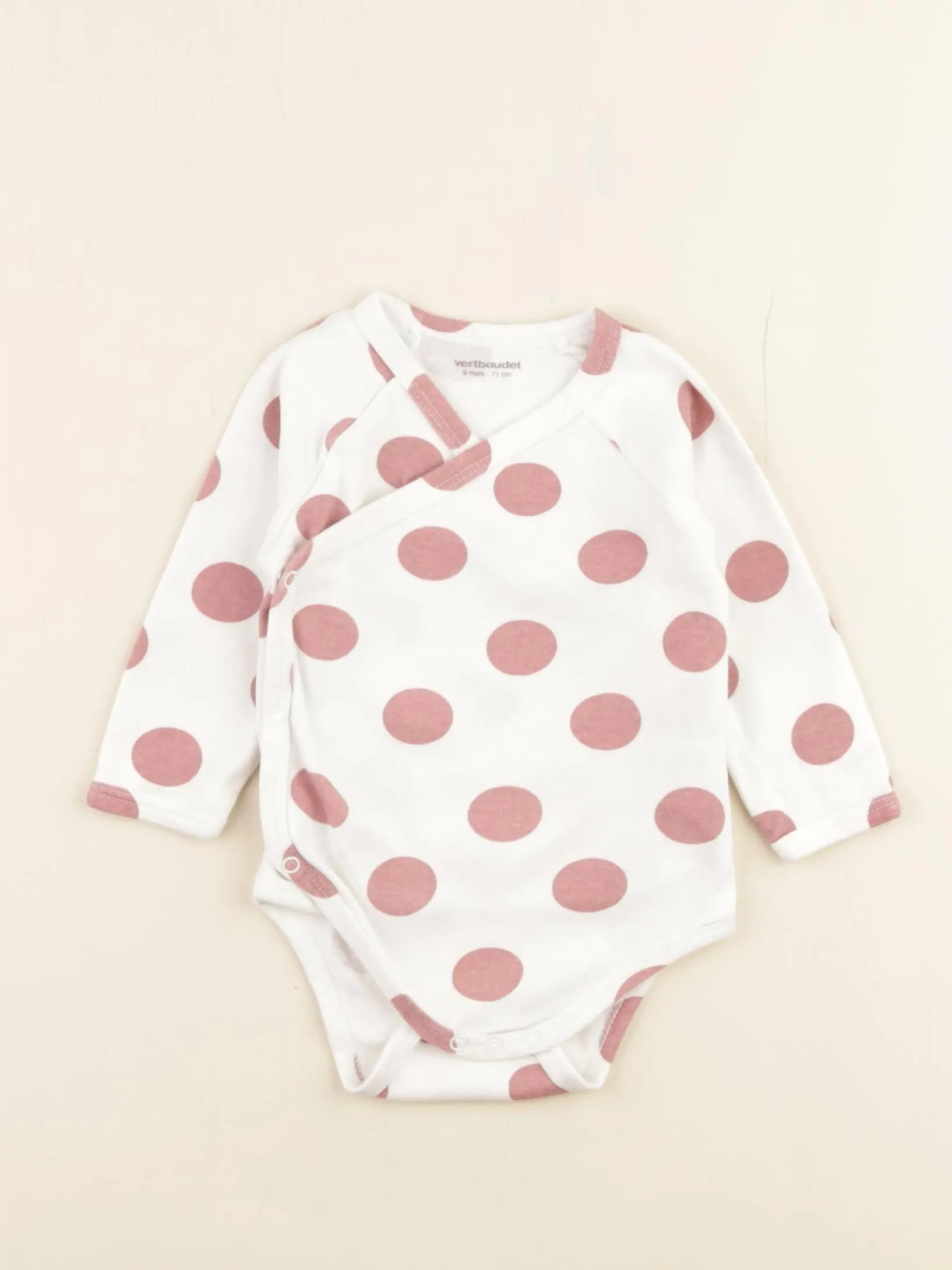 Vertbaudet - body rose, blanc - 9 mois