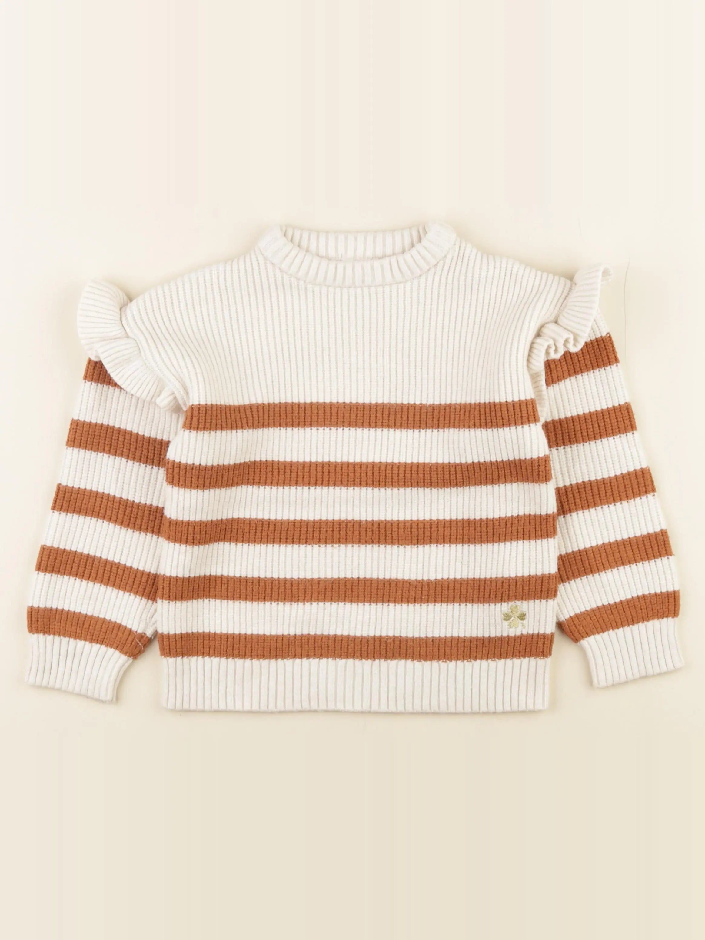 Vertbaudet - pull marron, blanc - 6 ans