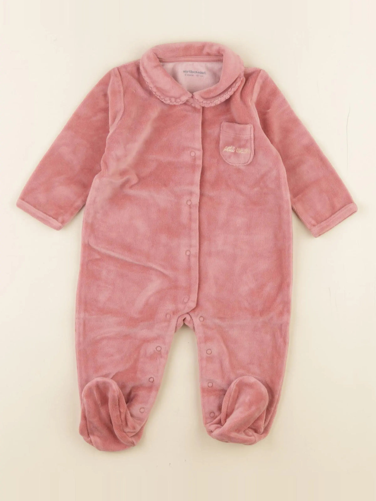 Vertbaudet - pyjama velours rose - 6 mois