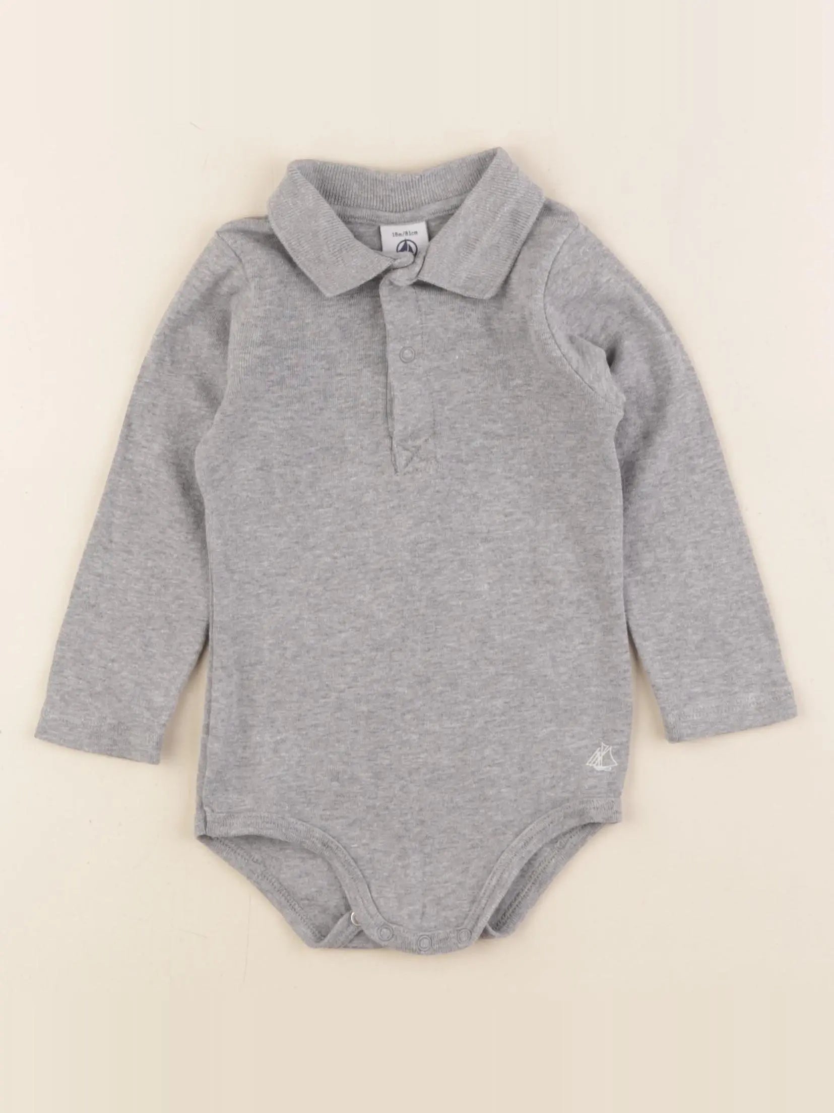 Petit Bateau - body à col gris - 18 mois