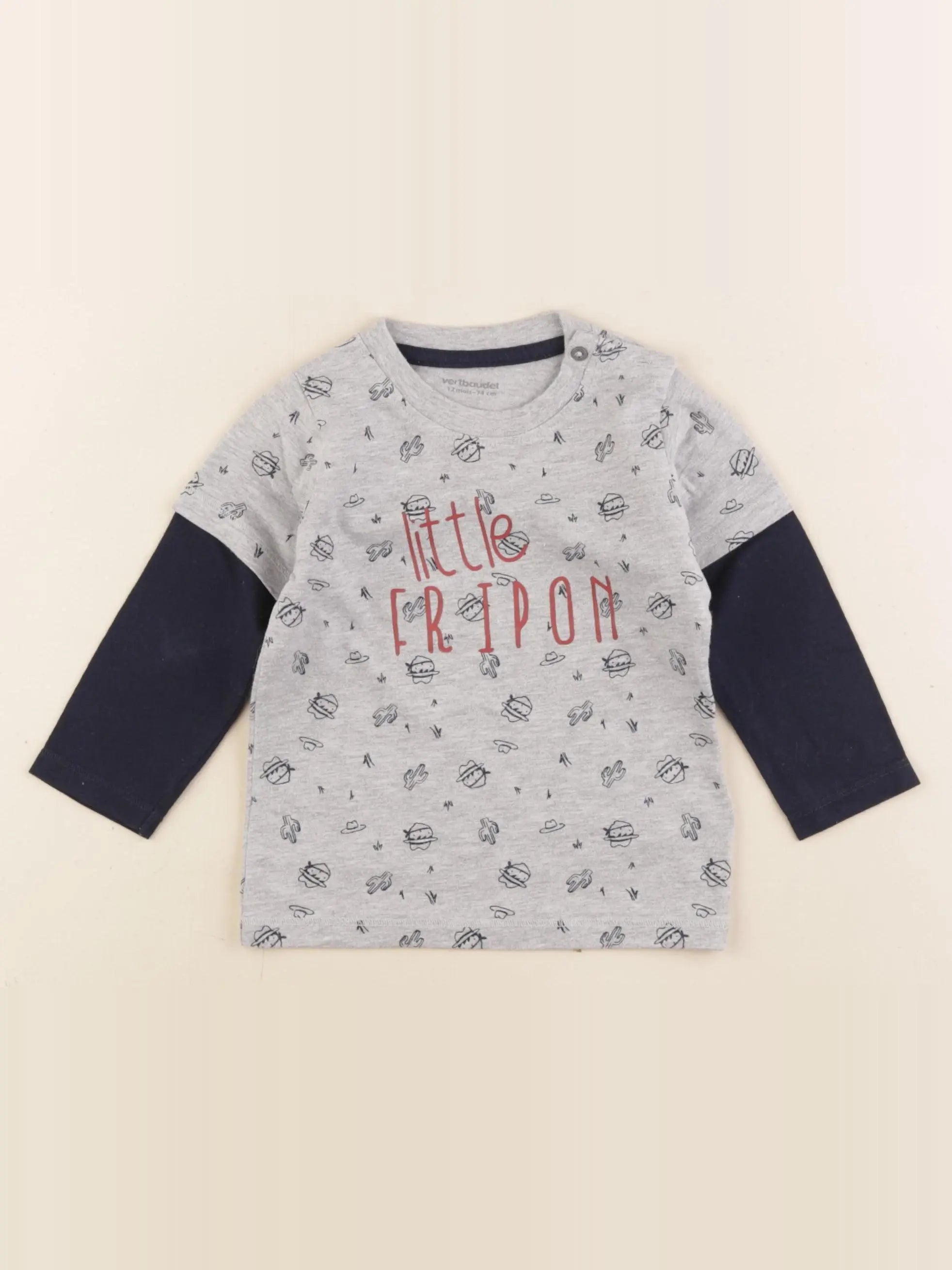 Vertbaudet - tee-shirt bleu, gris - 12 mois
